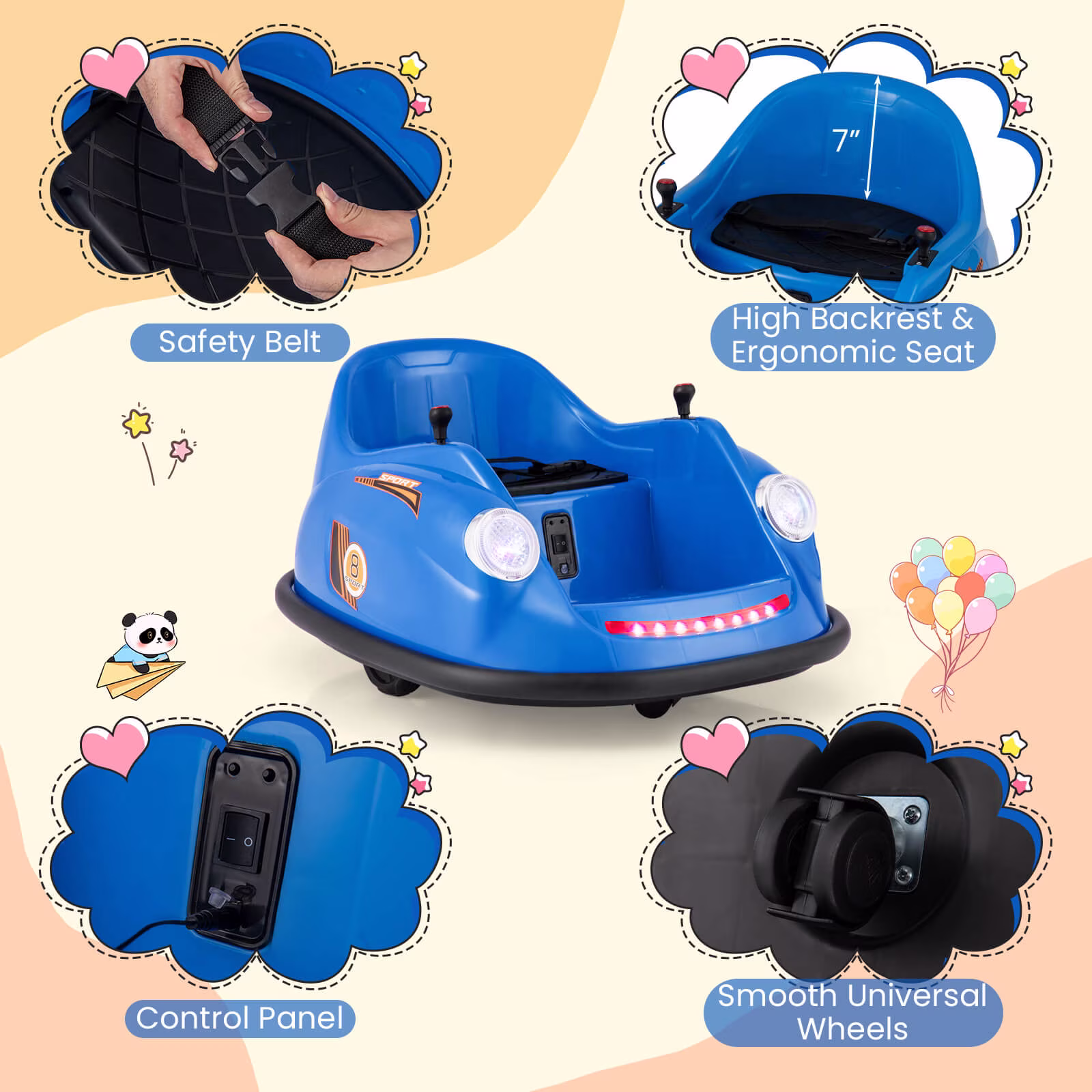 Infans Ride on Bumper Car for Kids with Remote Control 360 Degree Spin LED Light - Image 2