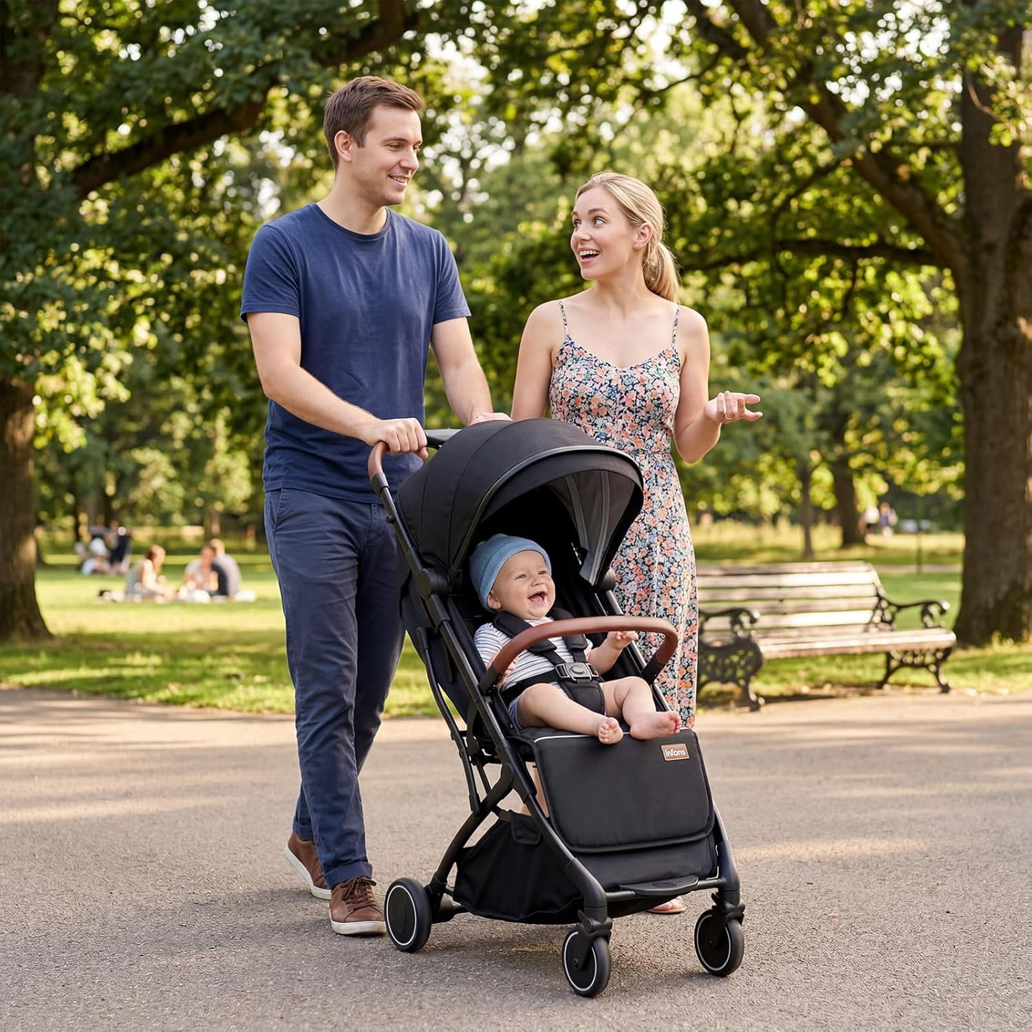 INFANS Travel Stroller, Lightweight Compact Baby Stroller for Airplane with One-Hand Fold, Multi-Position Recline, Canopy, 4 Wheel Suspension, Storage Basket - Image 5