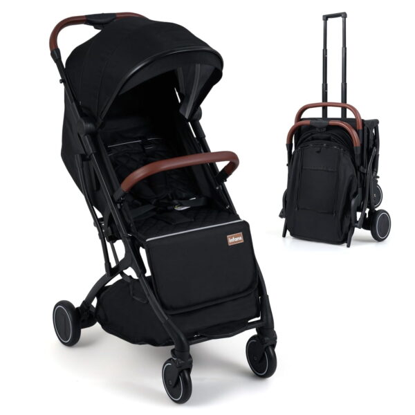 INFANS Travel Stroller, Lightweight Compact Baby Stroller for Airplane with One-Hand Fold, Multi-Position Recline, Canopy, 4 Wheel Suspension, Storage Basket