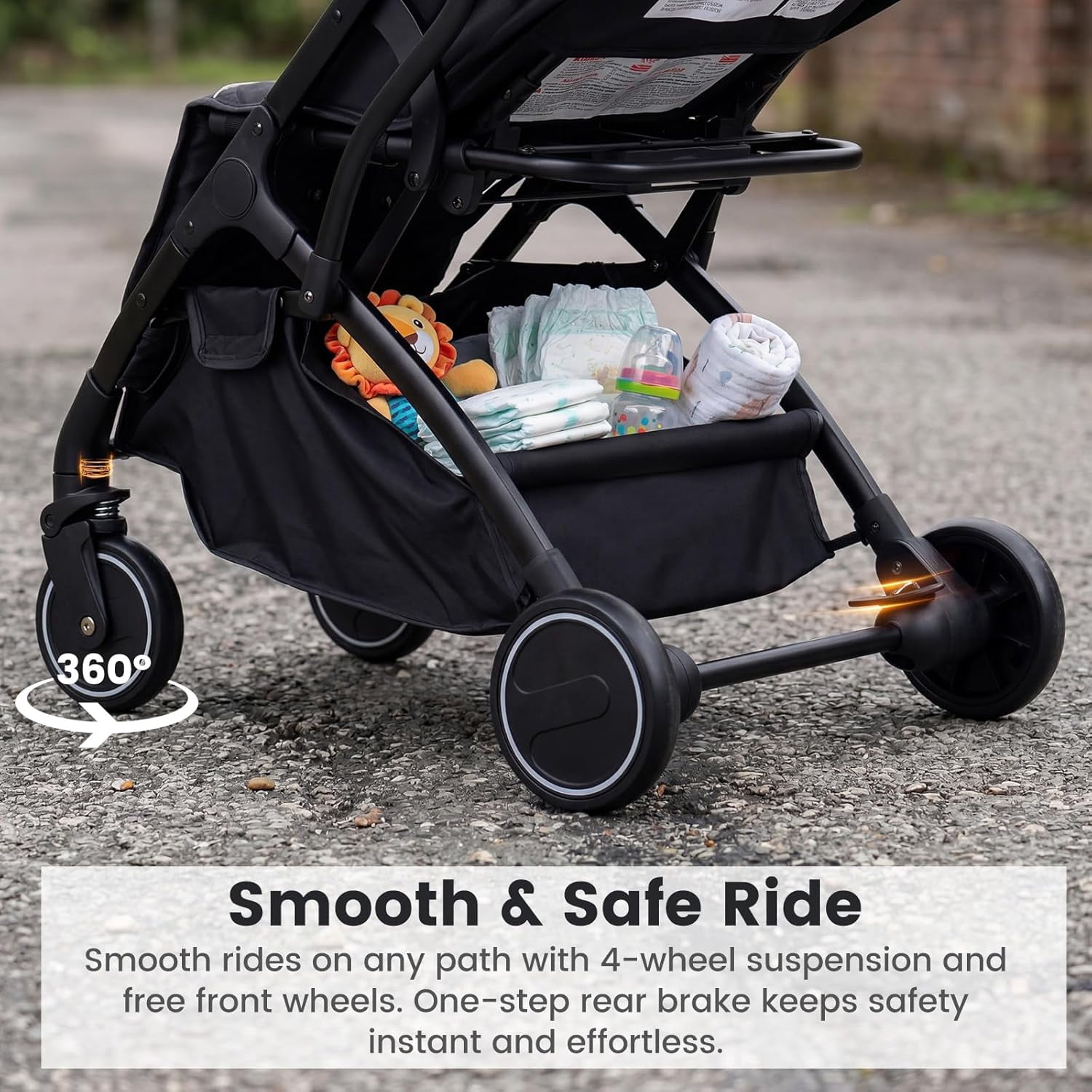 INFANS Travel Stroller, Lightweight Compact Baby Stroller for Airplane with One-Hand Fold, Multi-Position Recline, Canopy, 4 Wheel Suspension, Storage Basket - Image 4