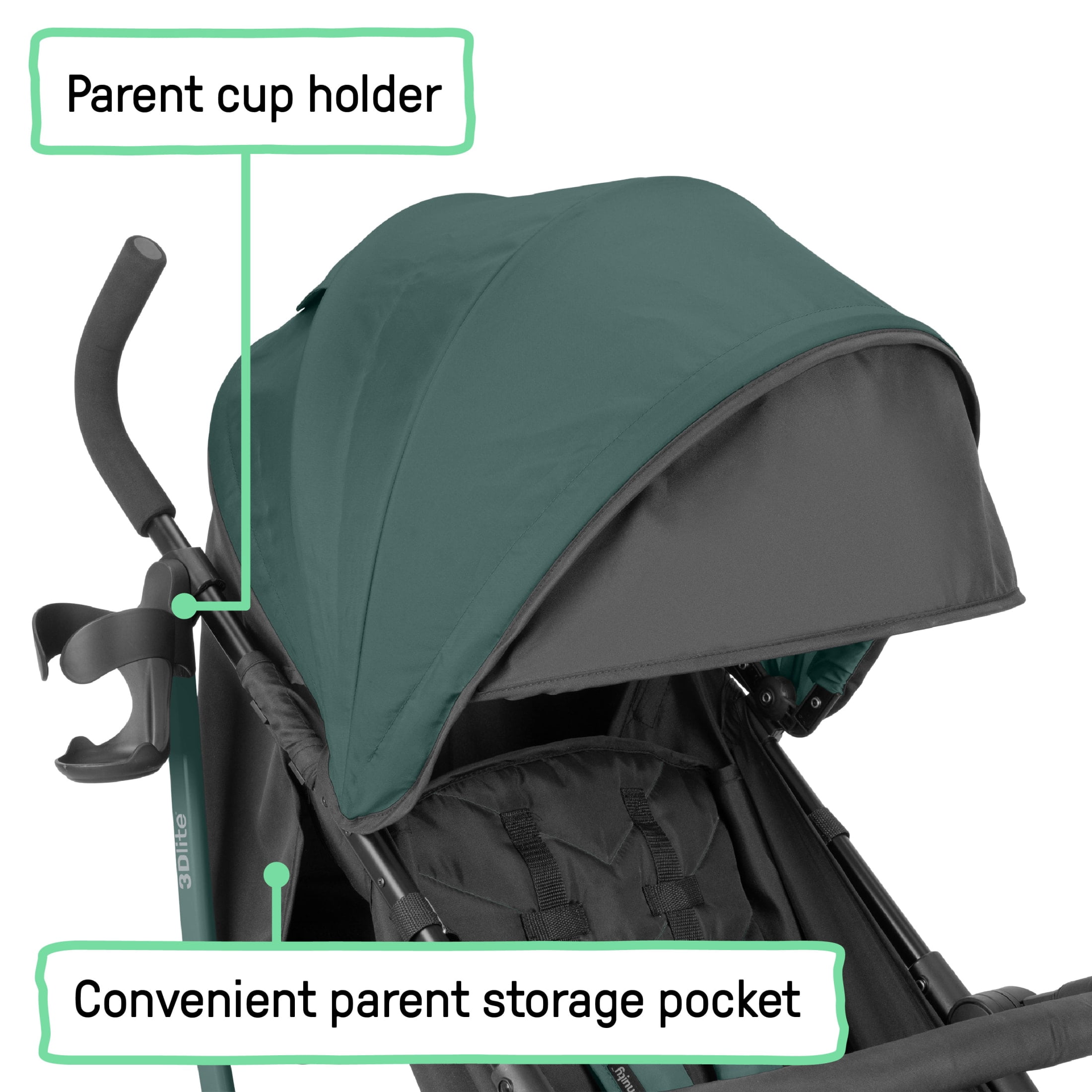 Ingenuity 3Dlite Jewel Convenience Stroller – Lightweight Folding Stroller with Car Seat Compatibility & Extra-Large Canopy - Image 4
