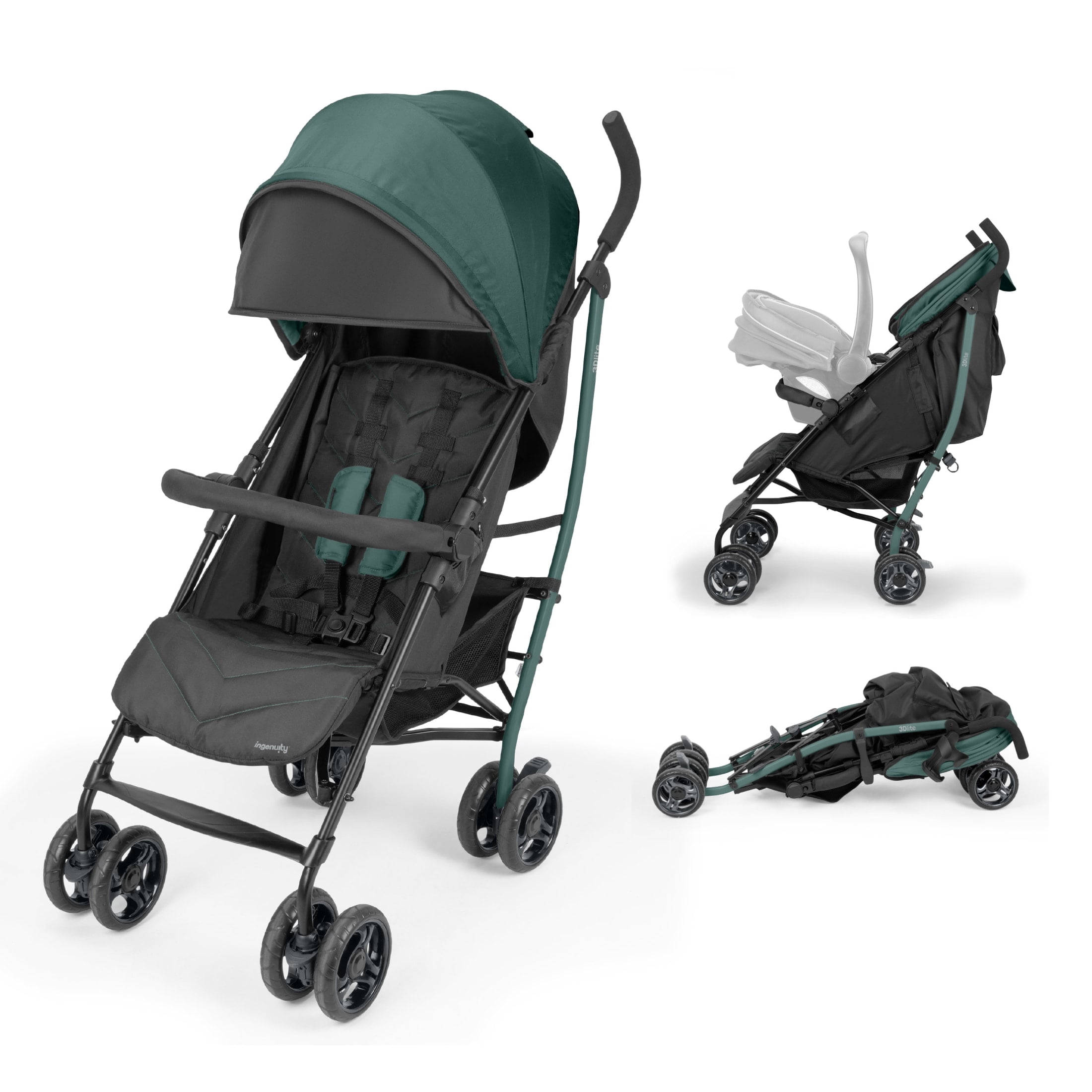 Ingenuity 3Dlite Jewel Convenience Stroller – Lightweight Folding Stroller with Car Seat Compatibility & Extra-Large Canopy