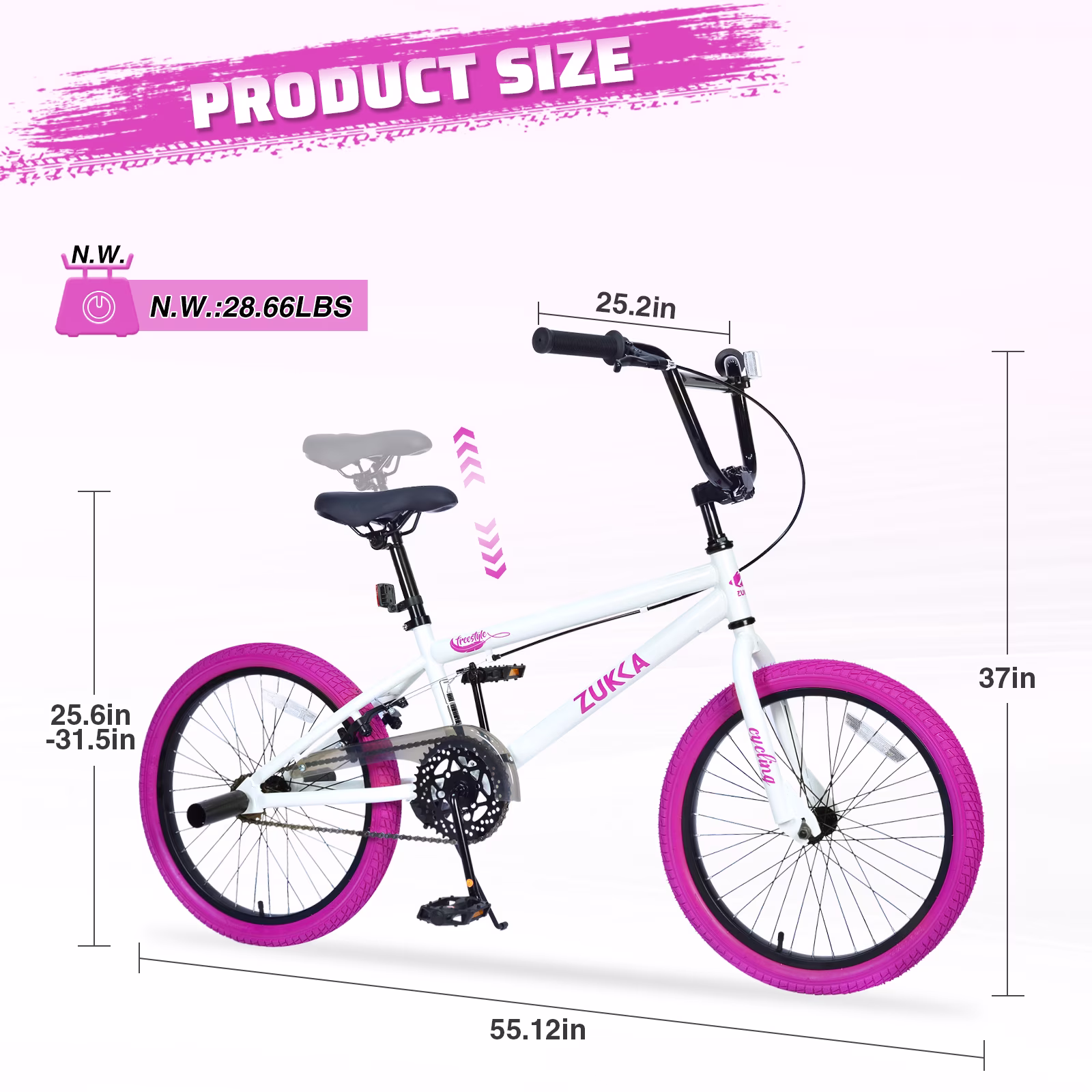 iRerts 20 inch Freestyle Kids Bike, Single Speed Bicycle for Boys Girls Aged 7-10 Years Old, Fits Height 48"-61", Pink - Image 5