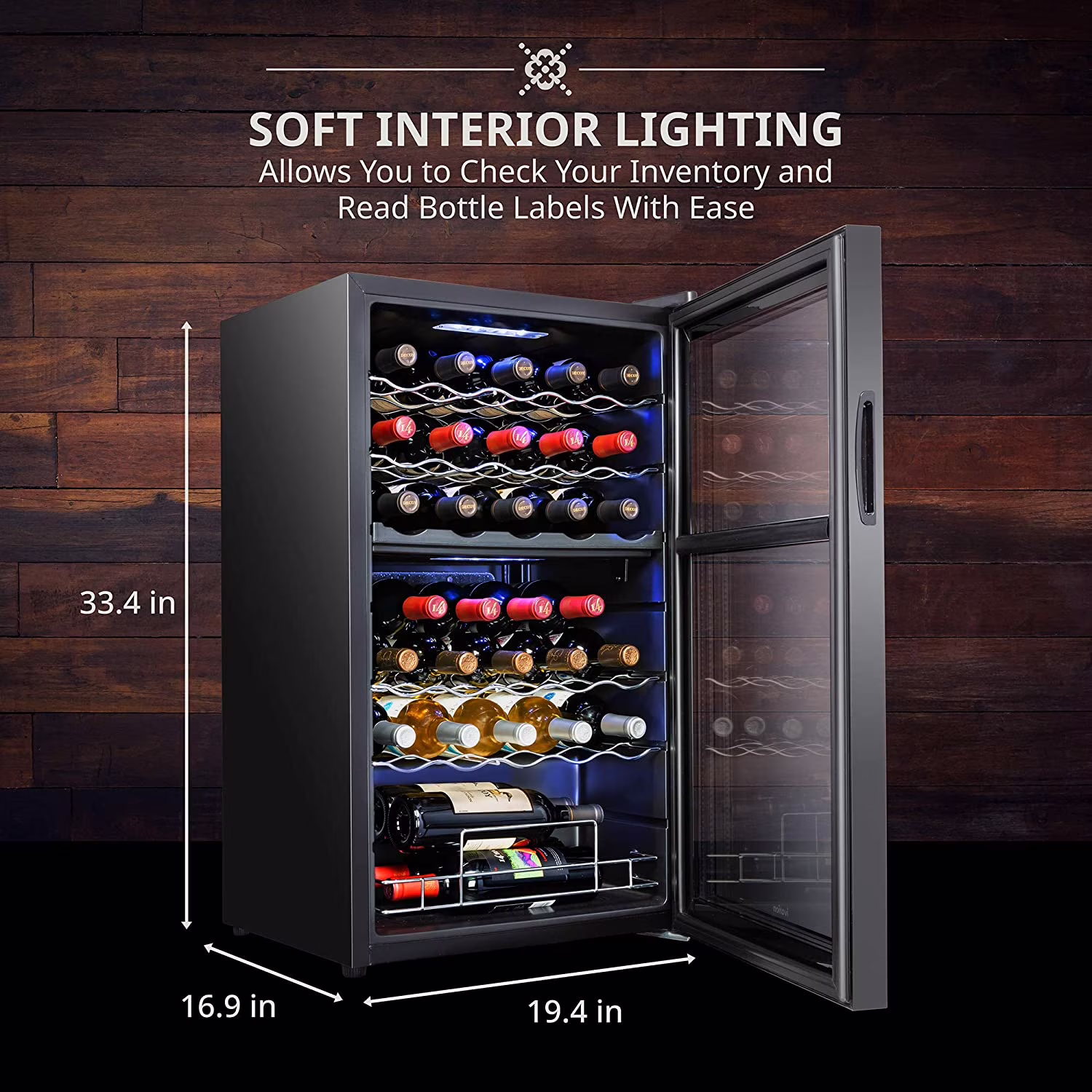 Ivation 33 Bottle Dual Zone Wine Cooler Refrigerator w/ | Large Freestanding Wine Cellar Glass Door Black - Image 2