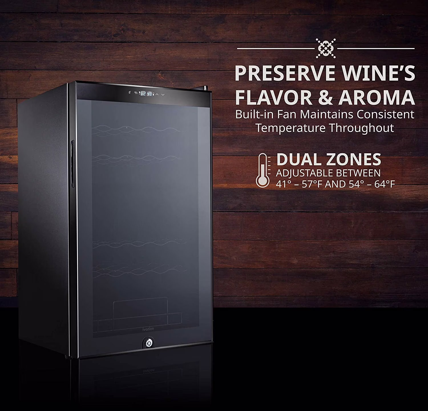 Ivation 33 Bottle Dual Zone Wine Cooler Refrigerator w/ | Large Freestanding Wine Cellar Glass Door Black - Image 4