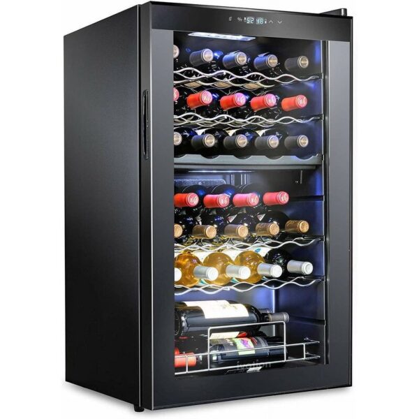 Ivation 33 Bottle Dual Zone Wine Cooler Refrigerator w/ | Large Freestanding Wine Cellar Glass Door Black