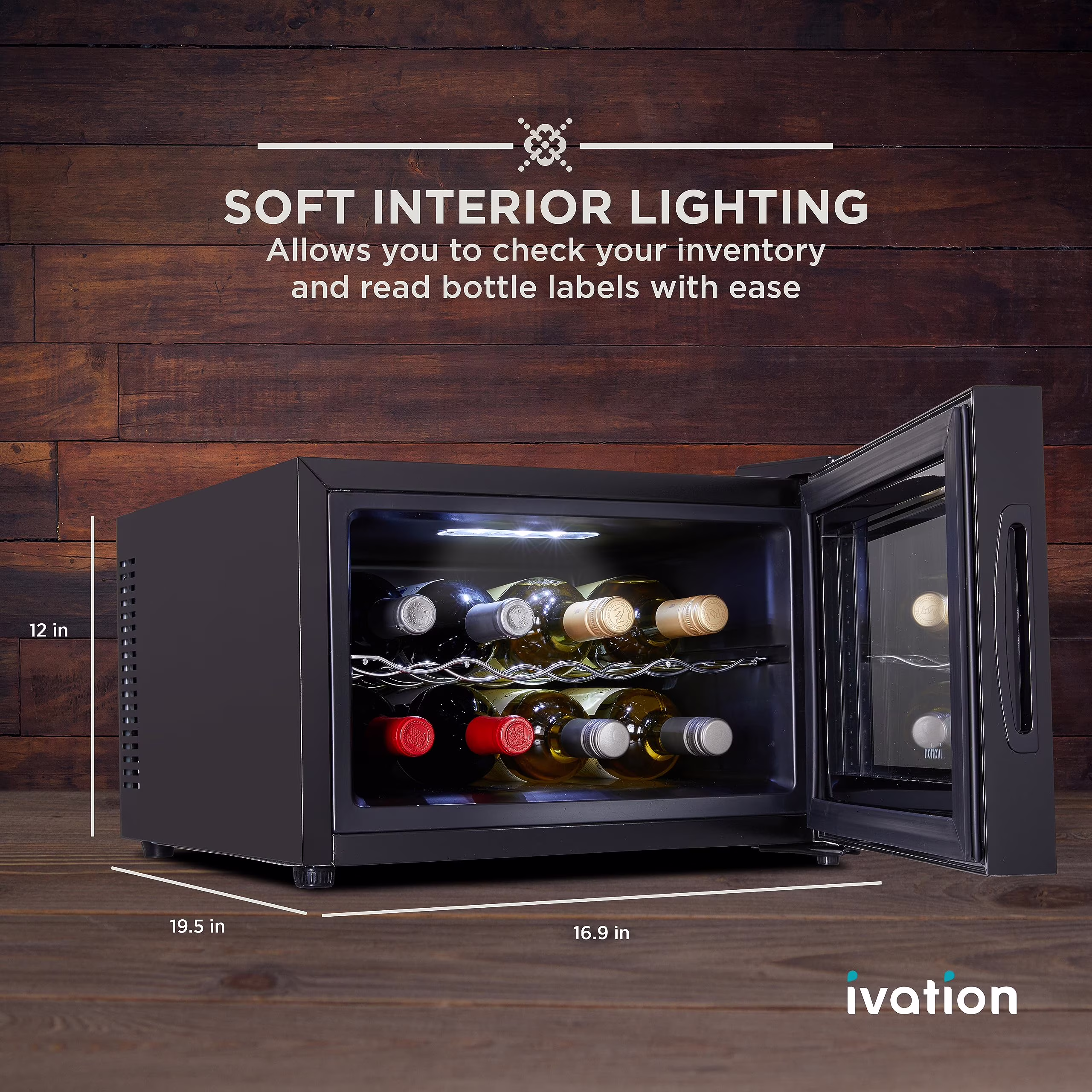 Ivation 8 Bottle Thermoelectric Wine Cooler, Horizontal Countertop Wine Fridge - Black - Image 5