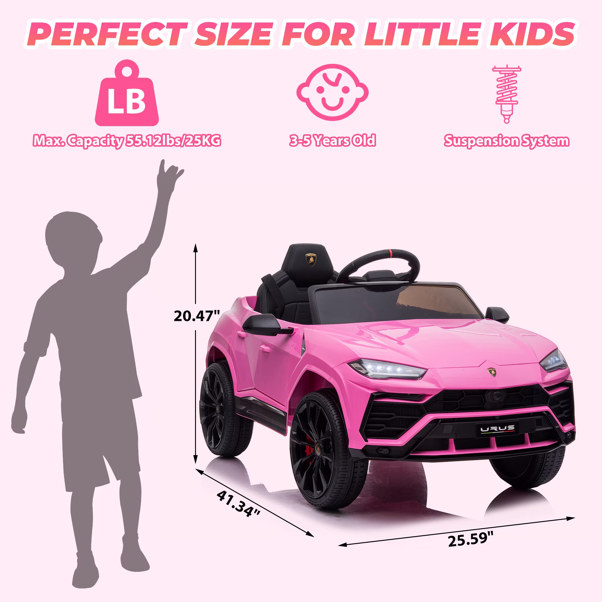 iYofe 12V Lamborghini Ride on Cars with Remote Control, Powered Ride on Toys with Music, USB/AUX Ports, LED Lights, 3 Speeds, 4 Wheels Electric Cars for Kids Toddlers Ages 3-5, Pink - Image 5