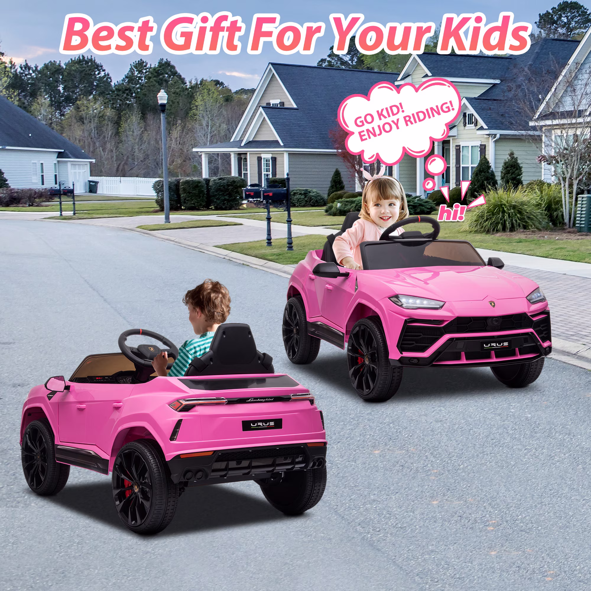 iYofe 12V Lamborghini Ride on Cars with Remote Control, Powered Ride on Toys with Music, USB/AUX Ports, LED Lights, 3 Speeds, 4 Wheels Electric Cars for Kids Toddlers Ages 3-5, Pink - Image 2