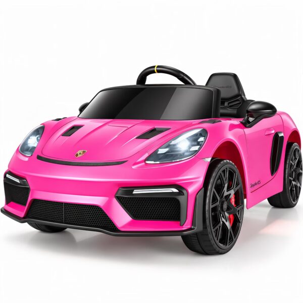 iYofe 12V Licensed Porsche 718 Powered Ride on Car, Toddlers Electric Car with Remote, 4 Wheels Suspension, Ride on Toy for Kids Ages 3-6, Pink