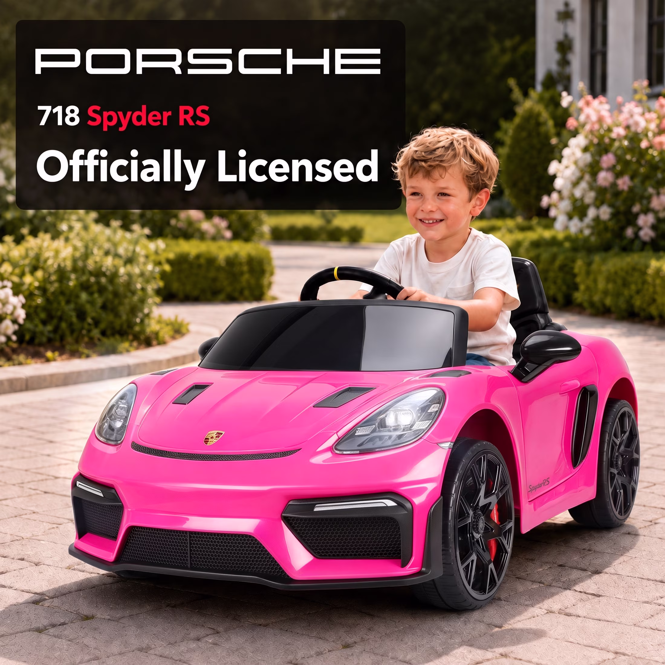 iYofe 12V Licensed Porsche 718 Powered Ride on Car, Toddlers Electric Car with Remote, 4 Wheels Suspension, Ride on Toy for Kids Ages 3-6, Pink - Image 5