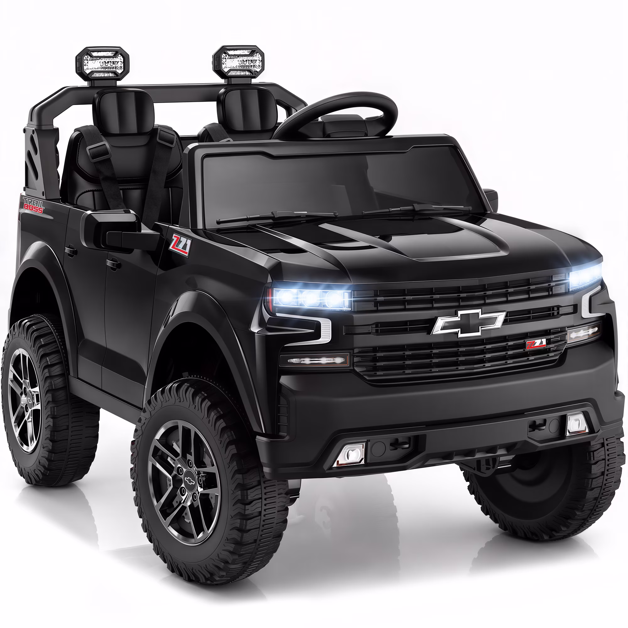 iYofe 24V 2 Seater Licensed Chevrolet Silverado Powered Ride on Truck, Kids Electric Car with Remote, 4 Wheels Spring Suspension, Ages 3-8, Black