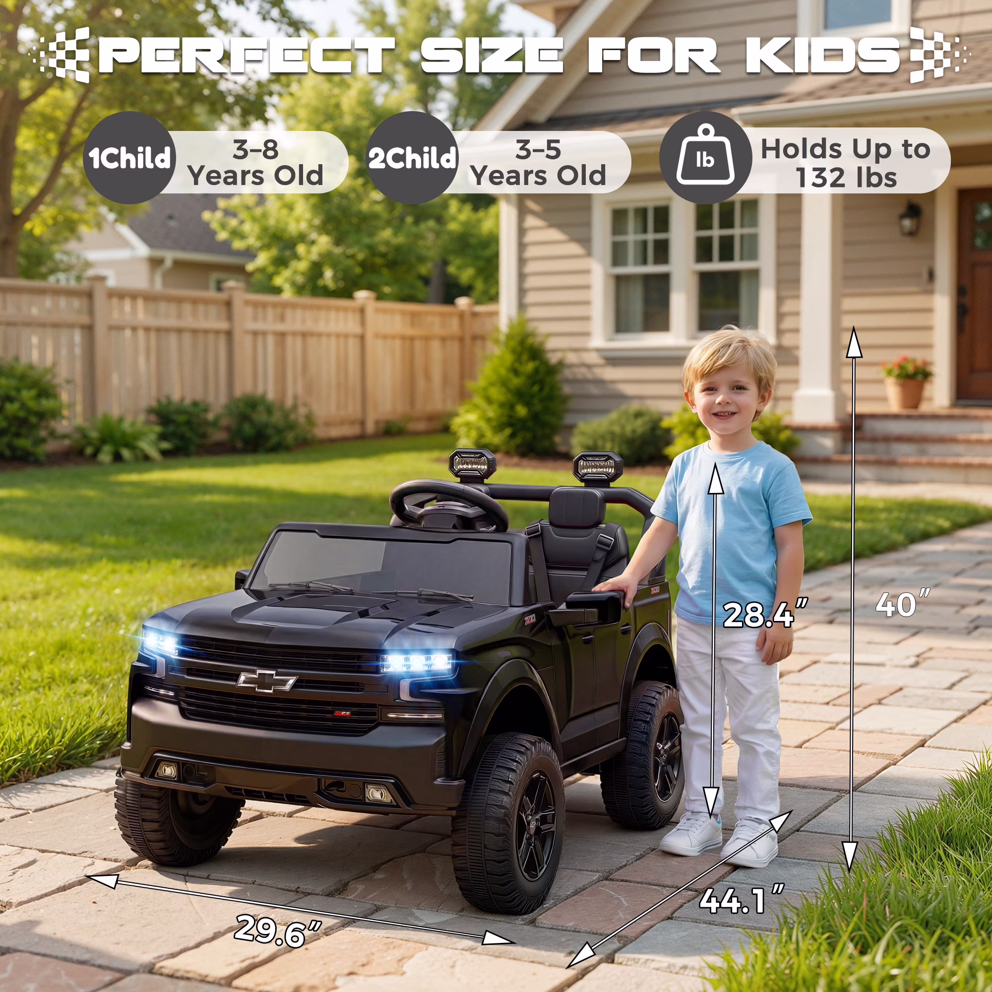 iYofe 24V 2 Seater Licensed Chevrolet Silverado Powered Ride on Truck, Kids Electric Car with Remote, 4 Wheels Spring Suspension, Ages 3-8, Black - Image 5