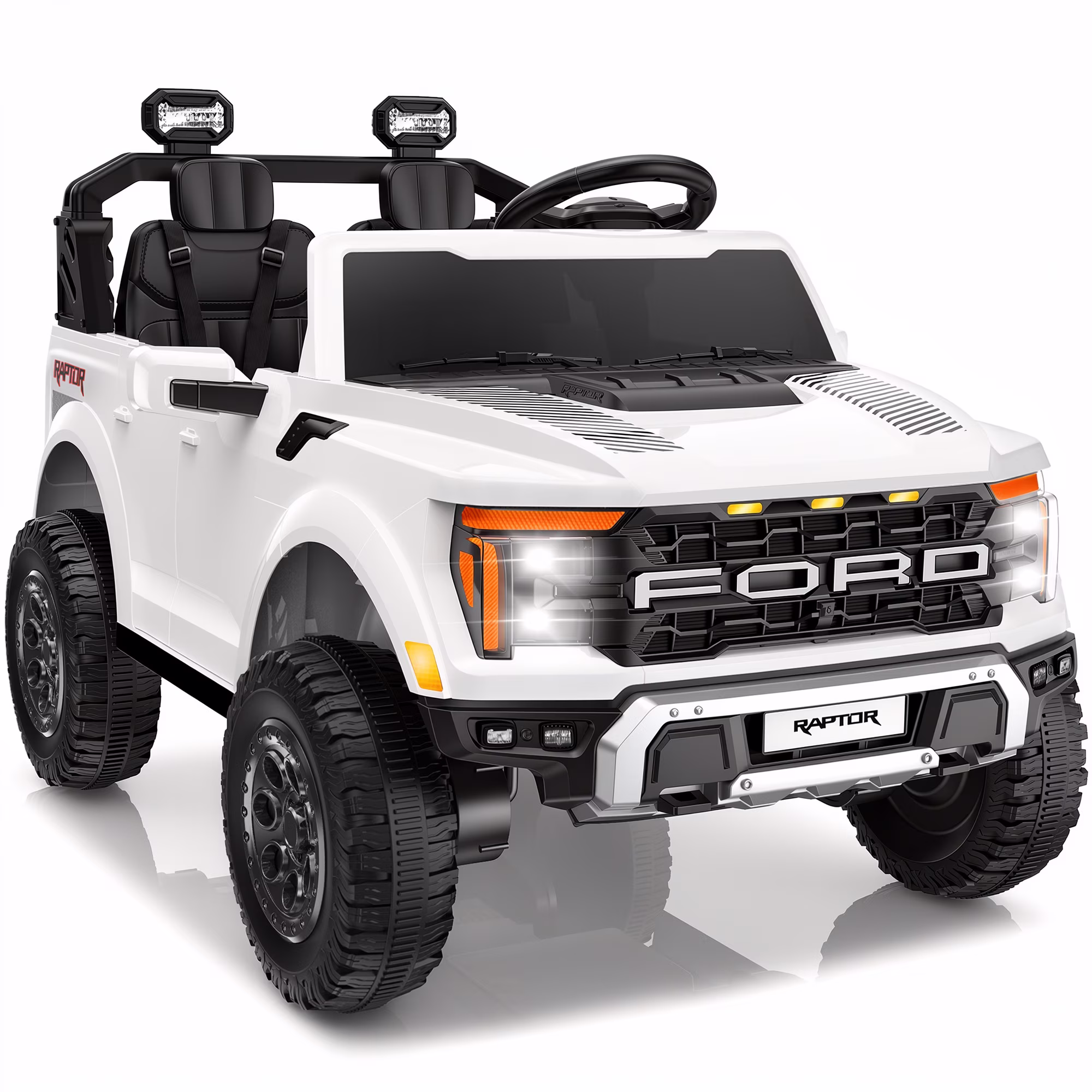 iYofe 24V 2 Seater Licensed Ford F150 Raptor Powered Ride on Truck with Remote, Safety Belt, White