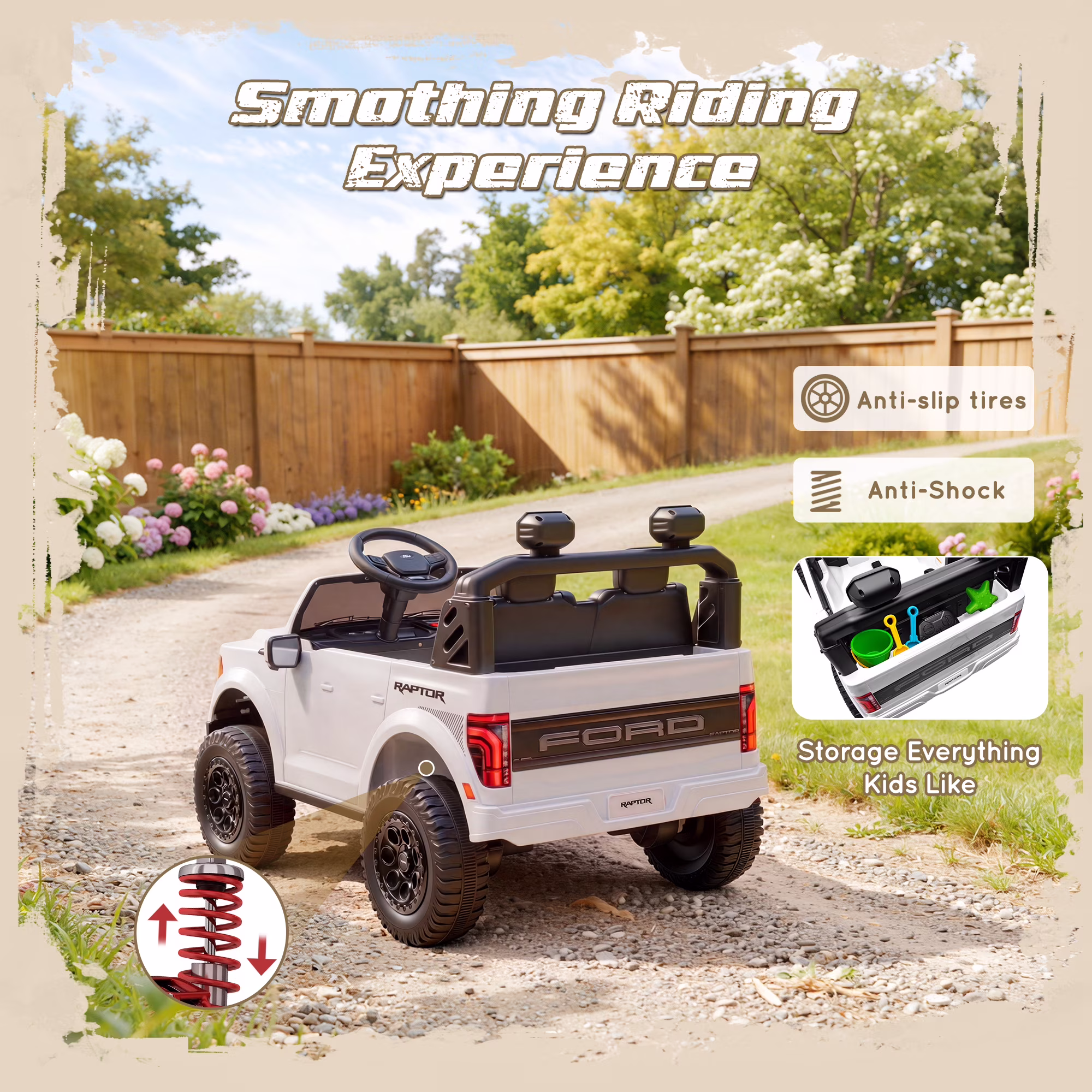 iYofe 24V 2 Seater Licensed Ford F150 Raptor Powered Ride on Truck with Remote, Safety Belt, White - Image 4