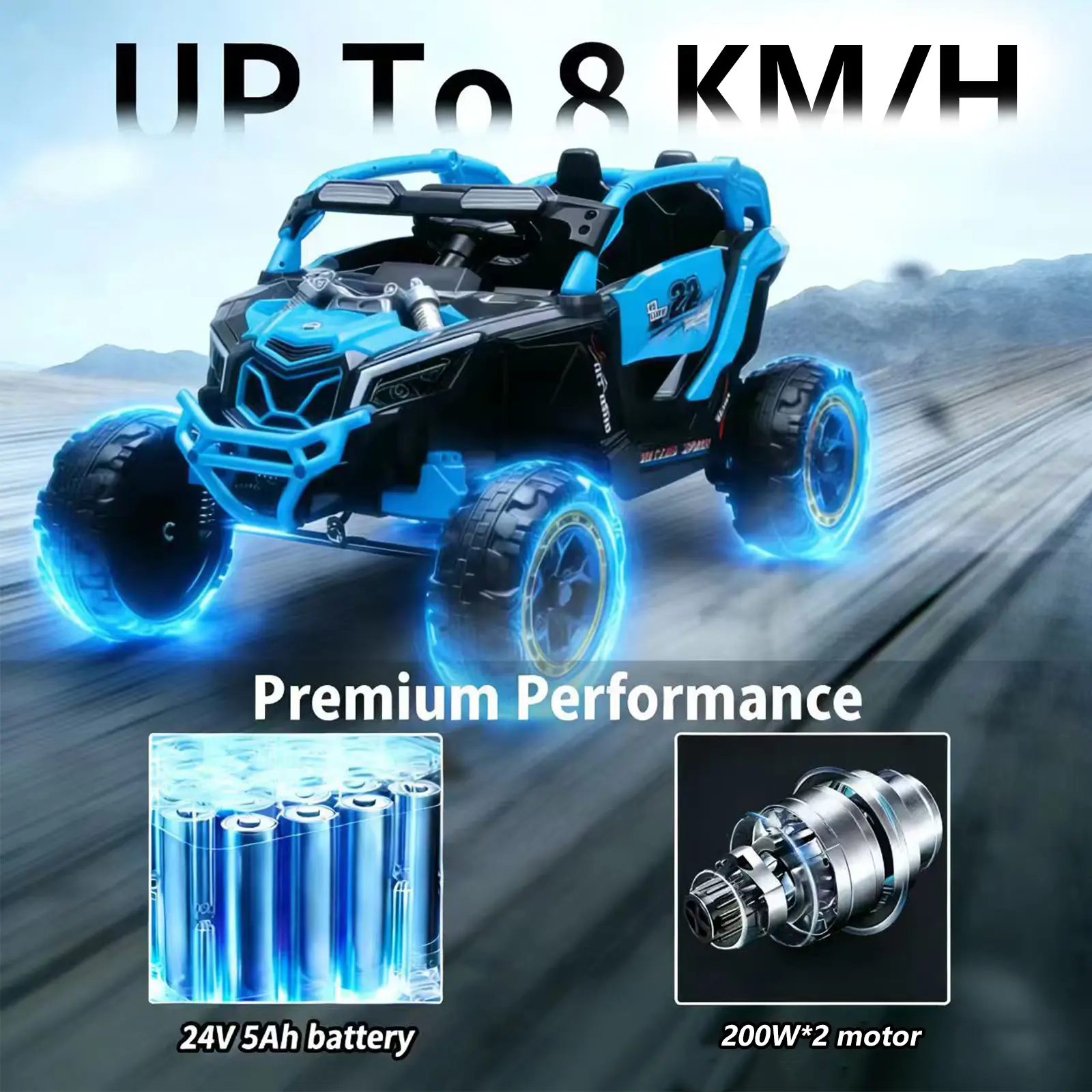 iYofe 24V Ride on Toys for Big Kids, 2 Seater Kids Electric Car W/Parent Remote, 4 Wheeler Suspension, Bluetooth, Music, Led Light, Kids' Electric Vehicles for Girls Boys 4-8, Blue, Battery Powered - Image 3