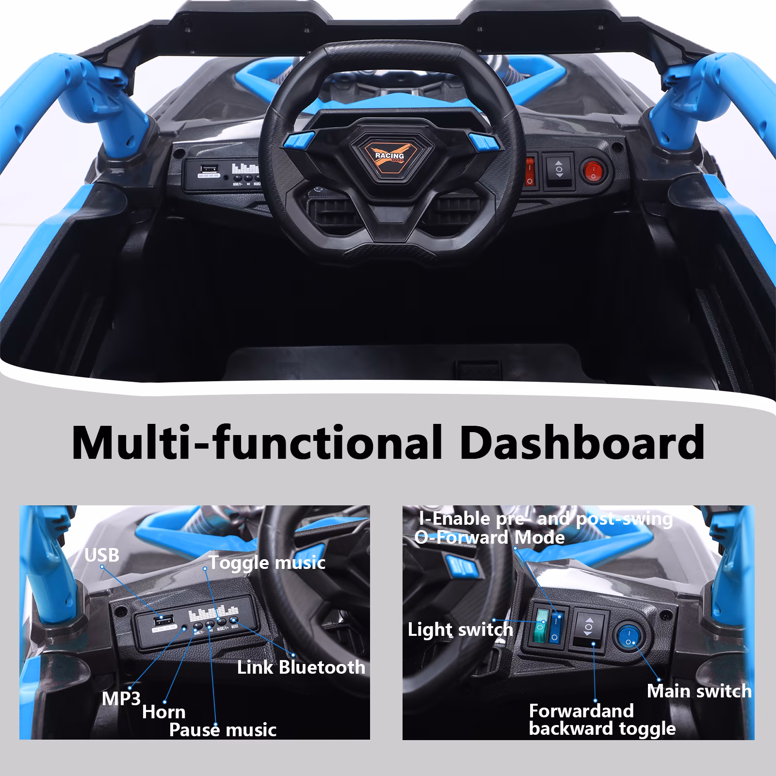 iYofe 24V Ride on Toys for Big Kids, 2 Seater Kids Electric Car W/Parent Remote, 4 Wheeler Suspension, Bluetooth, Music, Led Light, Kids' Electric Vehicles for Girls Boys 4-8, Blue, Battery Powered - Image 4