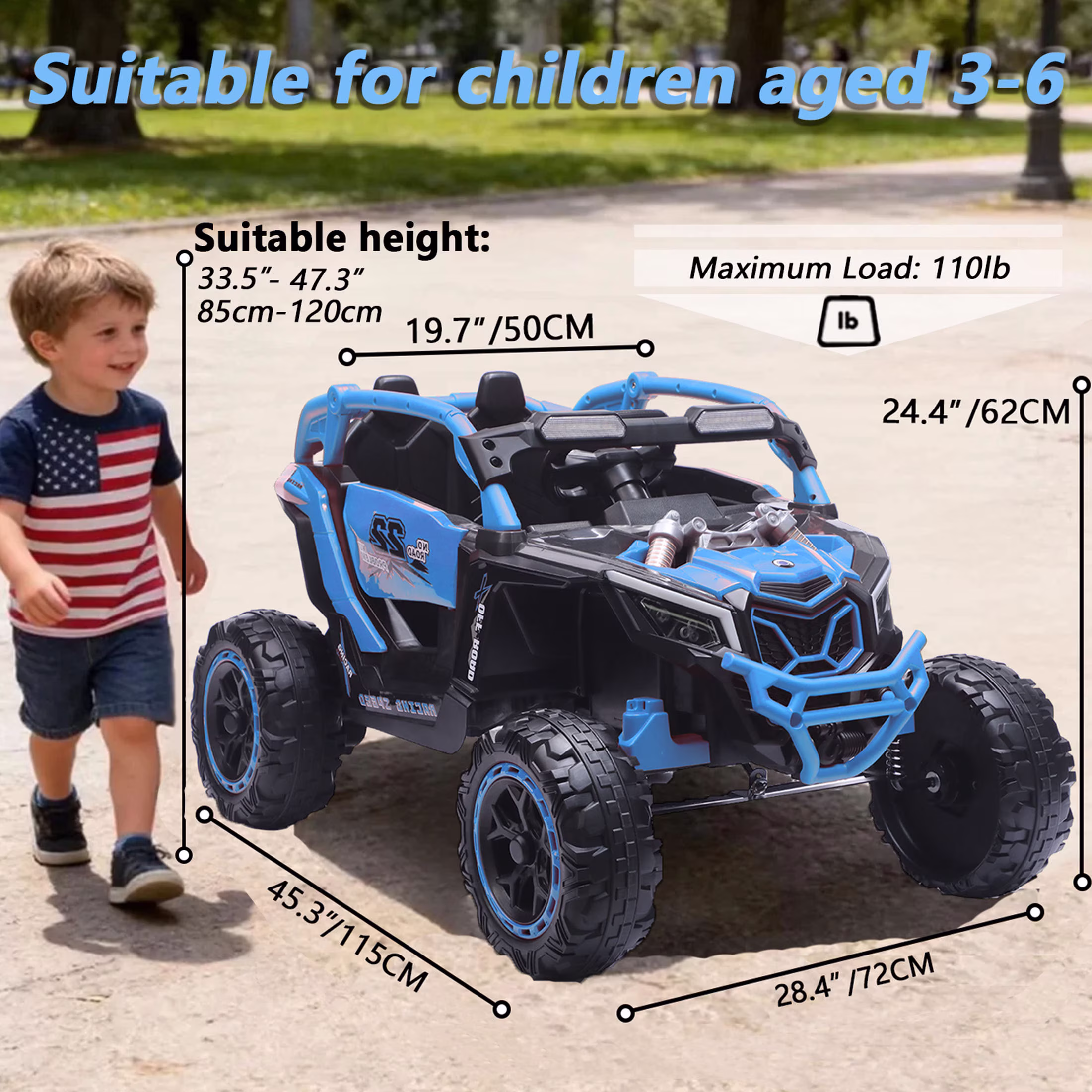 iYofe 24V Ride on Toys for Big Kids, 2 Seater Kids Electric Car W/Parent Remote, 4 Wheeler Suspension, Bluetooth, Music, Led Light, Kids' Electric Vehicles for Girls Boys 4-8, Blue, Battery Powered - Image 5