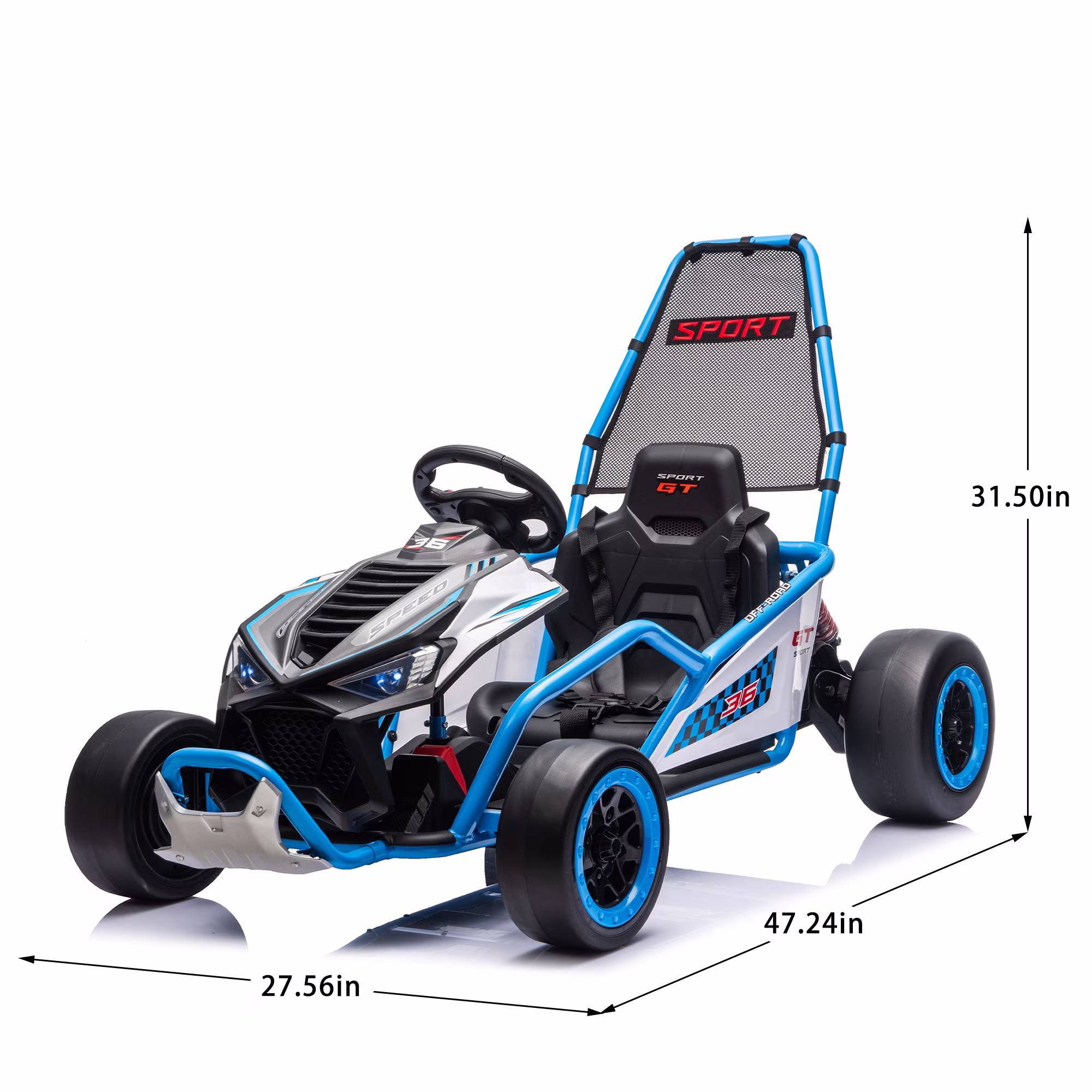 iYofe 24v Ride on Toys for Big Kids, 400w 7.5 Mph Electric Go Kart W/Front Eva Wheel, Music & Lights, Suspension, Bluetooth, 5 Point Harness, Kids Electric Car Blue - Image 4
