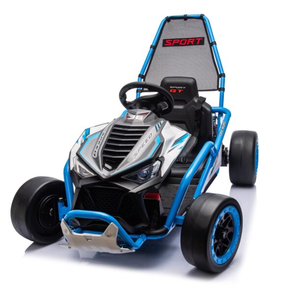 iYofe 24v Ride on Toys for Big Kids, 400w 7.5 Mph Electric Go Kart W/Front Eva Wheel, Music & Lights, Suspension, Bluetooth, 5 Point Harness, Kids Electric Car Blue