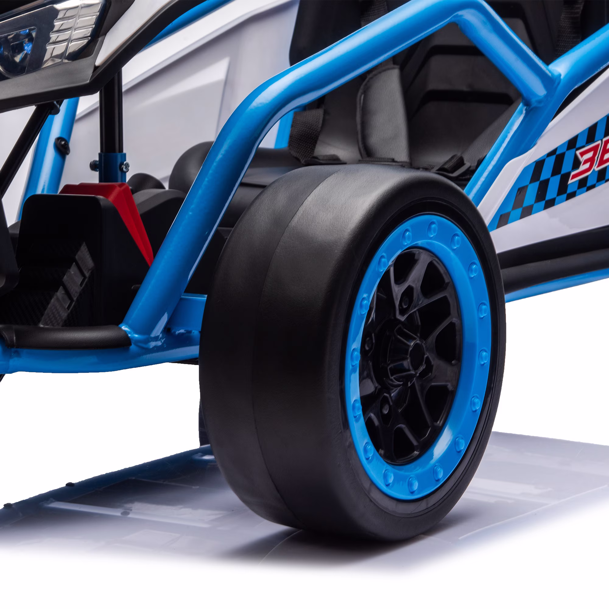 iYofe 24v Ride on Toys for Big Kids, 400w 7.5 Mph Electric Go Kart W/Front Eva Wheel, Music & Lights, Suspension, Bluetooth, 5 Point Harness, Kids Electric Car Blue - Image 5