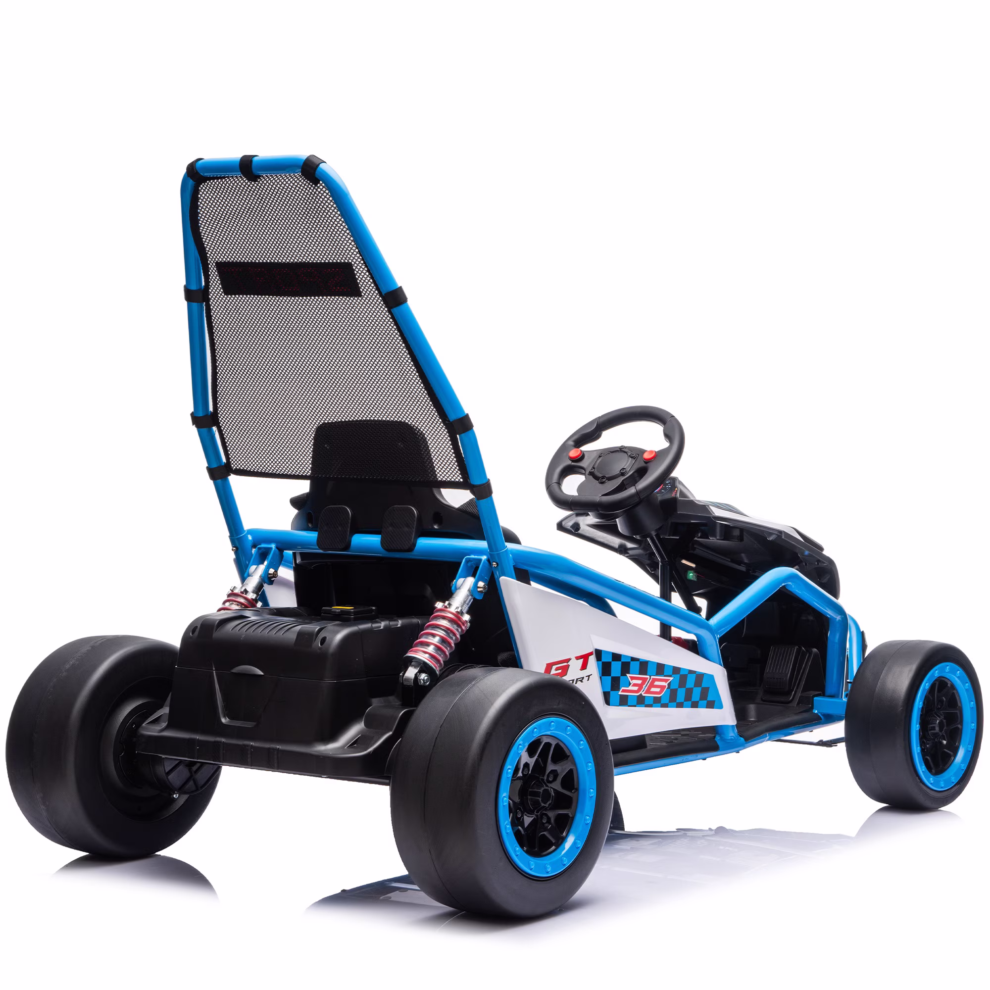 iYofe 24v Ride on Toys for Big Kids, 400w 7.5 Mph Electric Go Kart W/Front Eva Wheel, Music & Lights, Suspension, Bluetooth, 5 Point Harness, Kids Electric Car Blue - Image 3