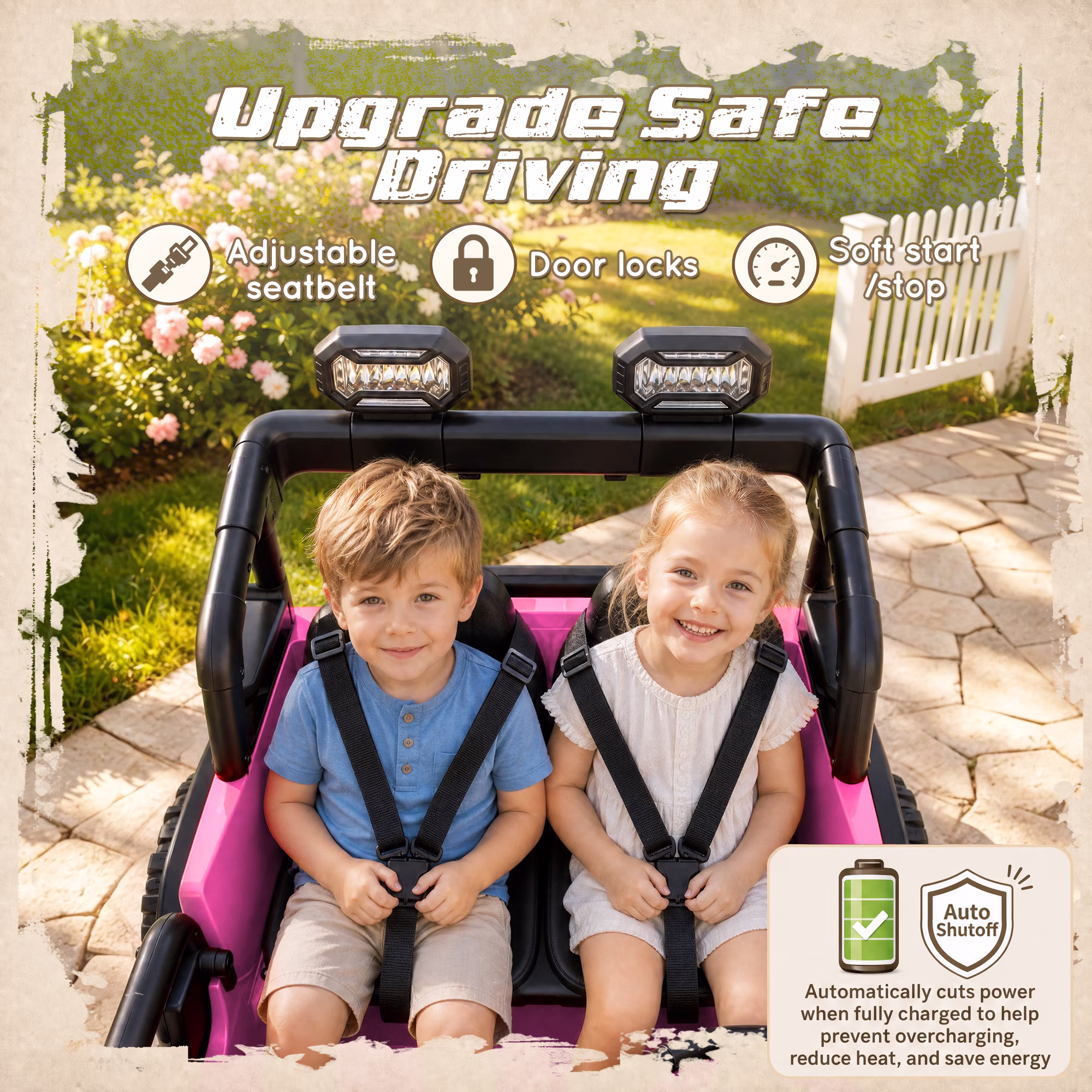 iYofe Jeep Wrangler Rubicon 24V 2 Seater Powered Ride on Car with Remote and Bluetooth, 4 Wheel Electric Car for Kids Toddlers Ages 3-8, Pink - Image 5