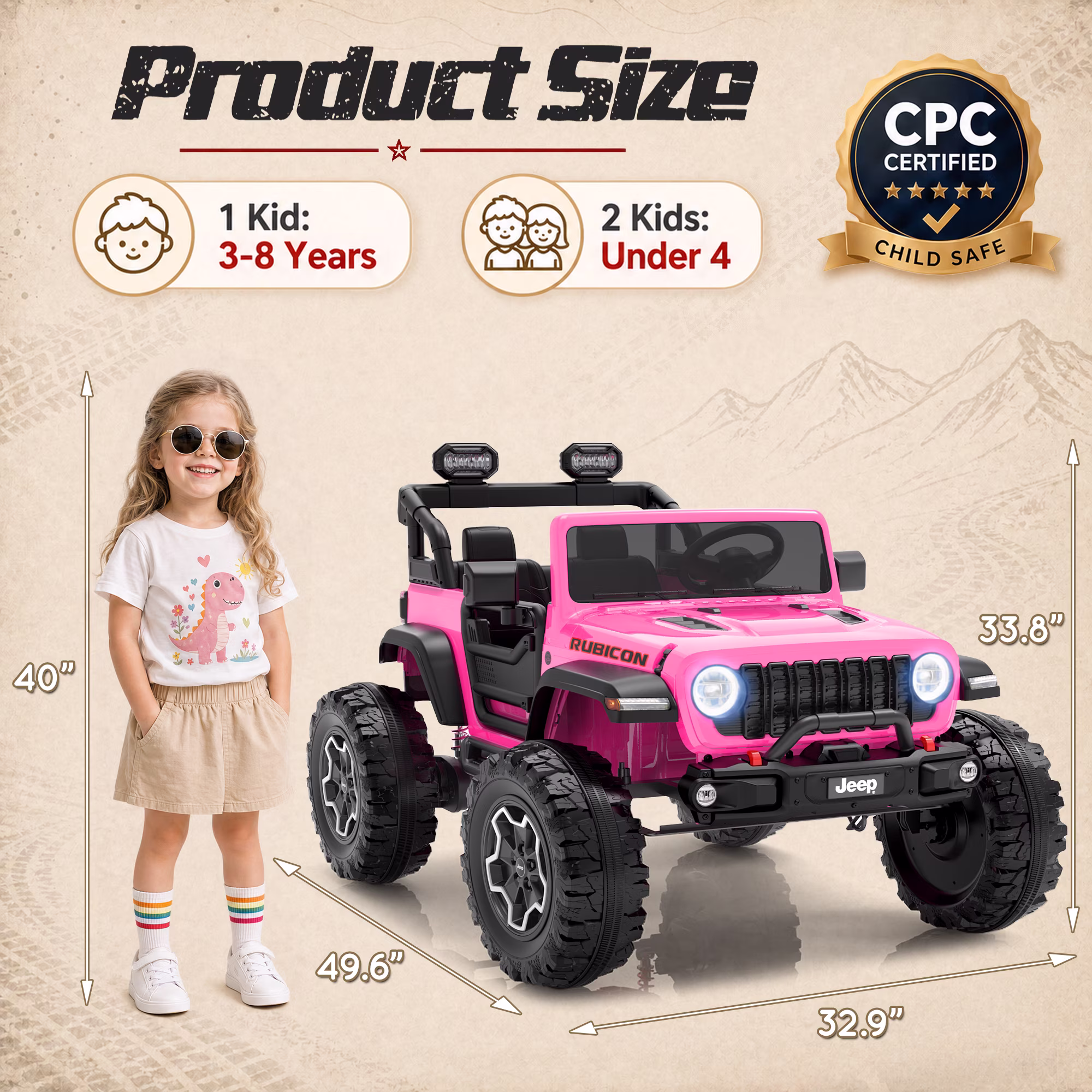 iYofe Jeep Wrangler Rubicon 24V 2 Seater Powered Ride on Car with Remote and Bluetooth, 4 Wheel Electric Car for Kids Toddlers Ages 3-8, Pink - Image 2