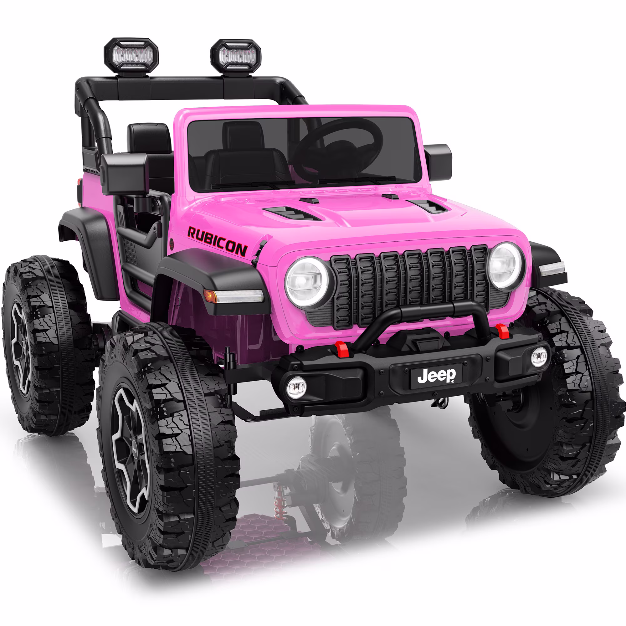 iYofe Jeep Wrangler Rubicon 24V 2 Seater Powered Ride on Car with Remote and Bluetooth, 4 Wheel Electric Car for Kids Toddlers Ages 3-8, Pink