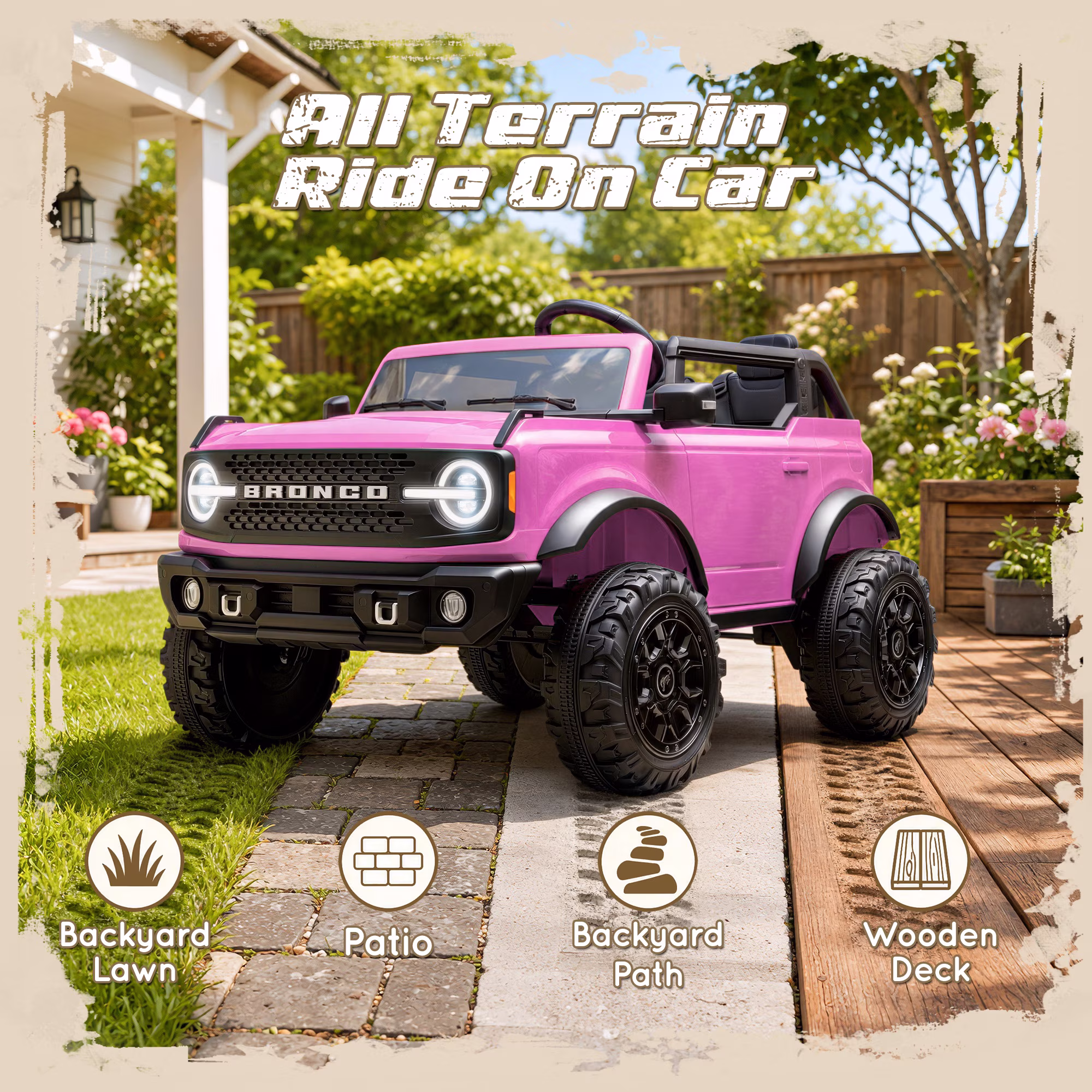 iYofe Licensed Ford Bronco 24V 2 Seater Powered Ride On w/Remote Control, 4-Wheel Suspension, Lights, Music, Ride On Truck for Kids Ages 3 - Image 5