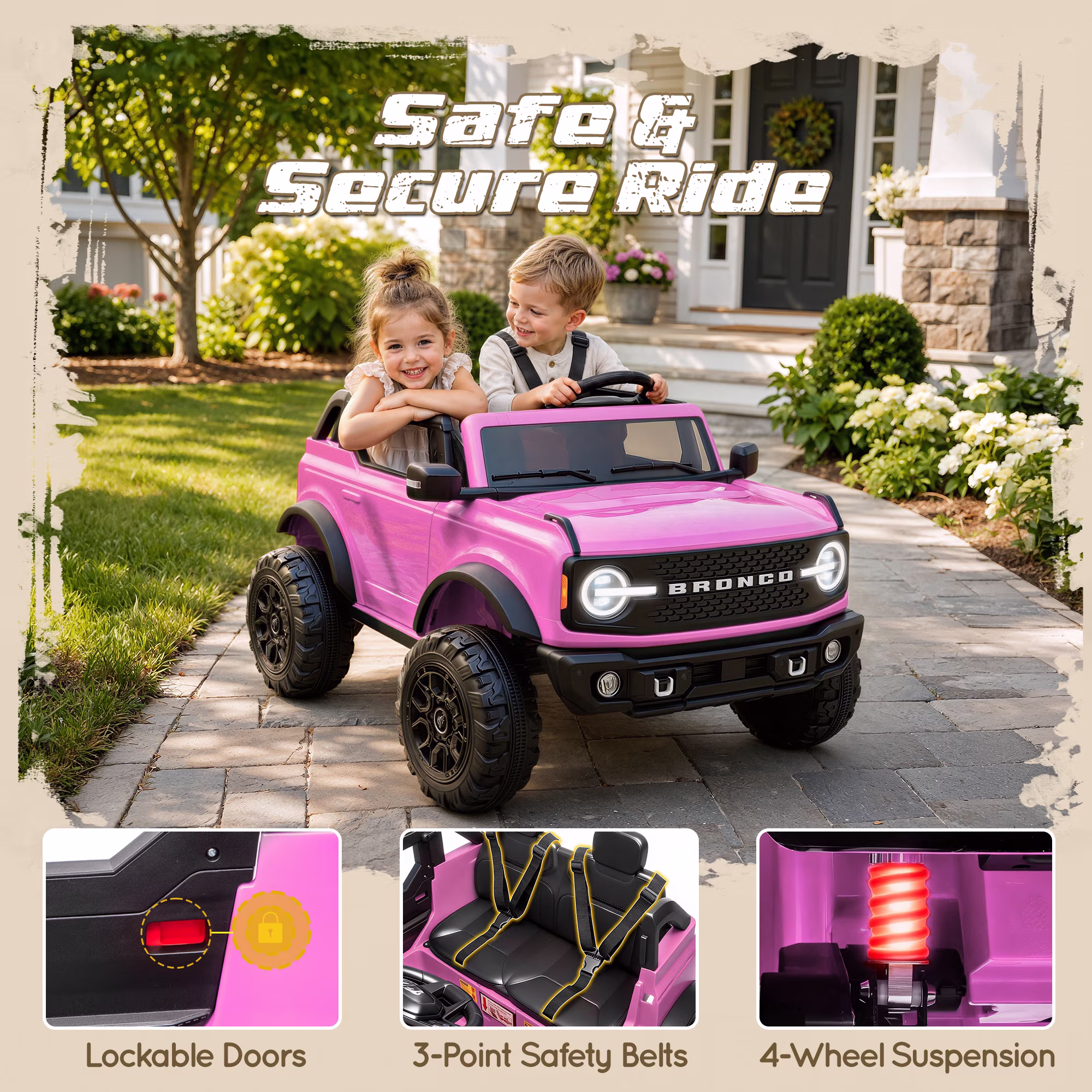 iYofe Licensed Ford Bronco 24V 2 Seater Powered Ride On w/Remote Control, 4-Wheel Suspension, Lights, Music, Ride On Truck for Kids Ages 3 - Image 3