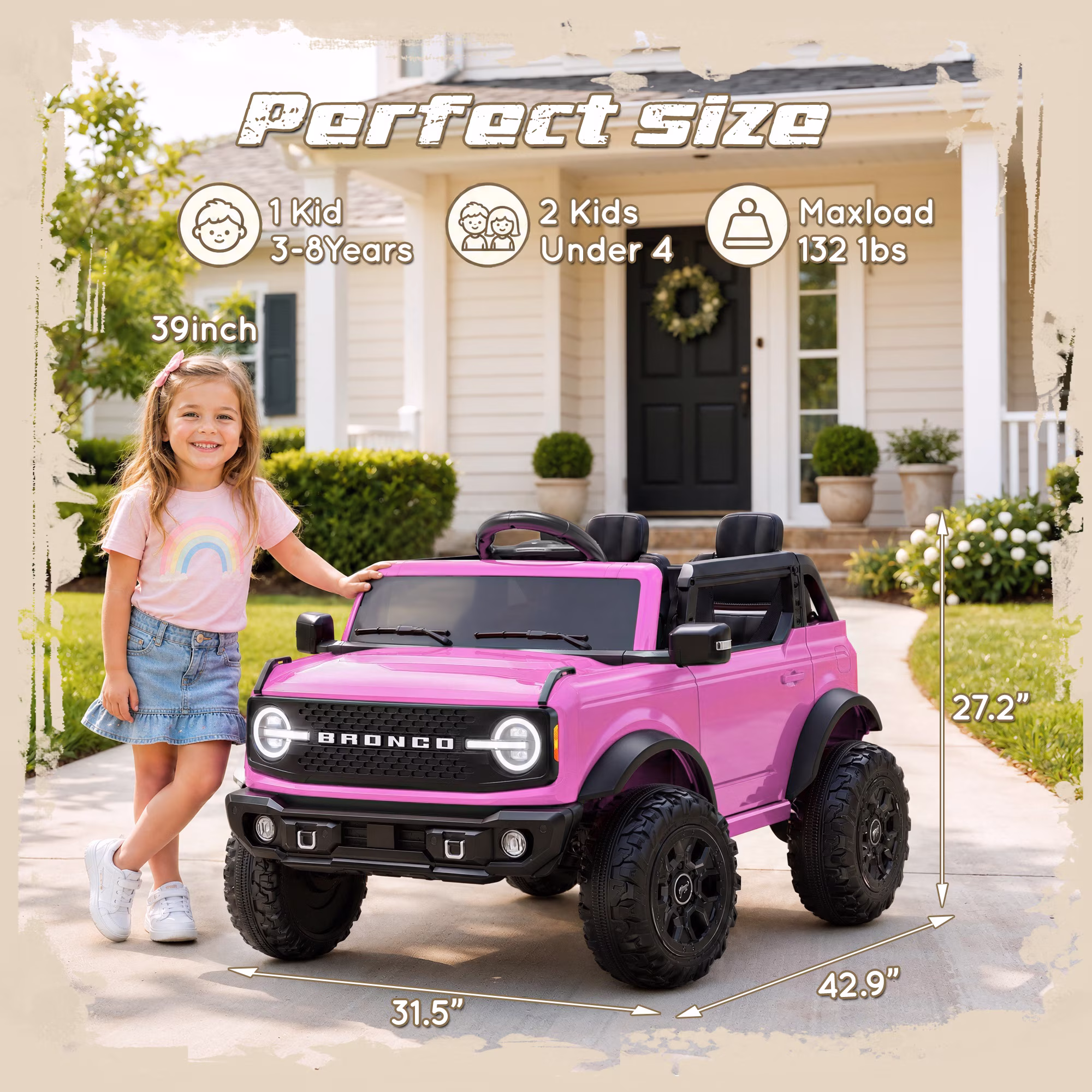 iYofe Licensed Ford Bronco 24V 2 Seater Powered Ride On w/Remote Control, 4-Wheel Suspension, Lights, Music, Ride On Truck for Kids Ages 3 - Image 4