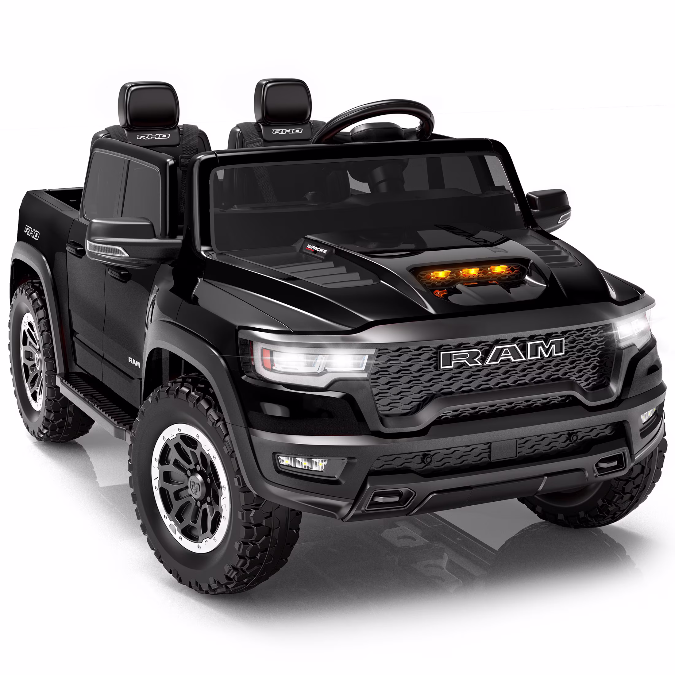 iYofe Ram 1500 RHO 24V 2 Seater Powered Ride on Toy Truck with Remote and Bluetooth, 4 Wheel Electric Car for Kids Toddlers Ages 3-8, Black