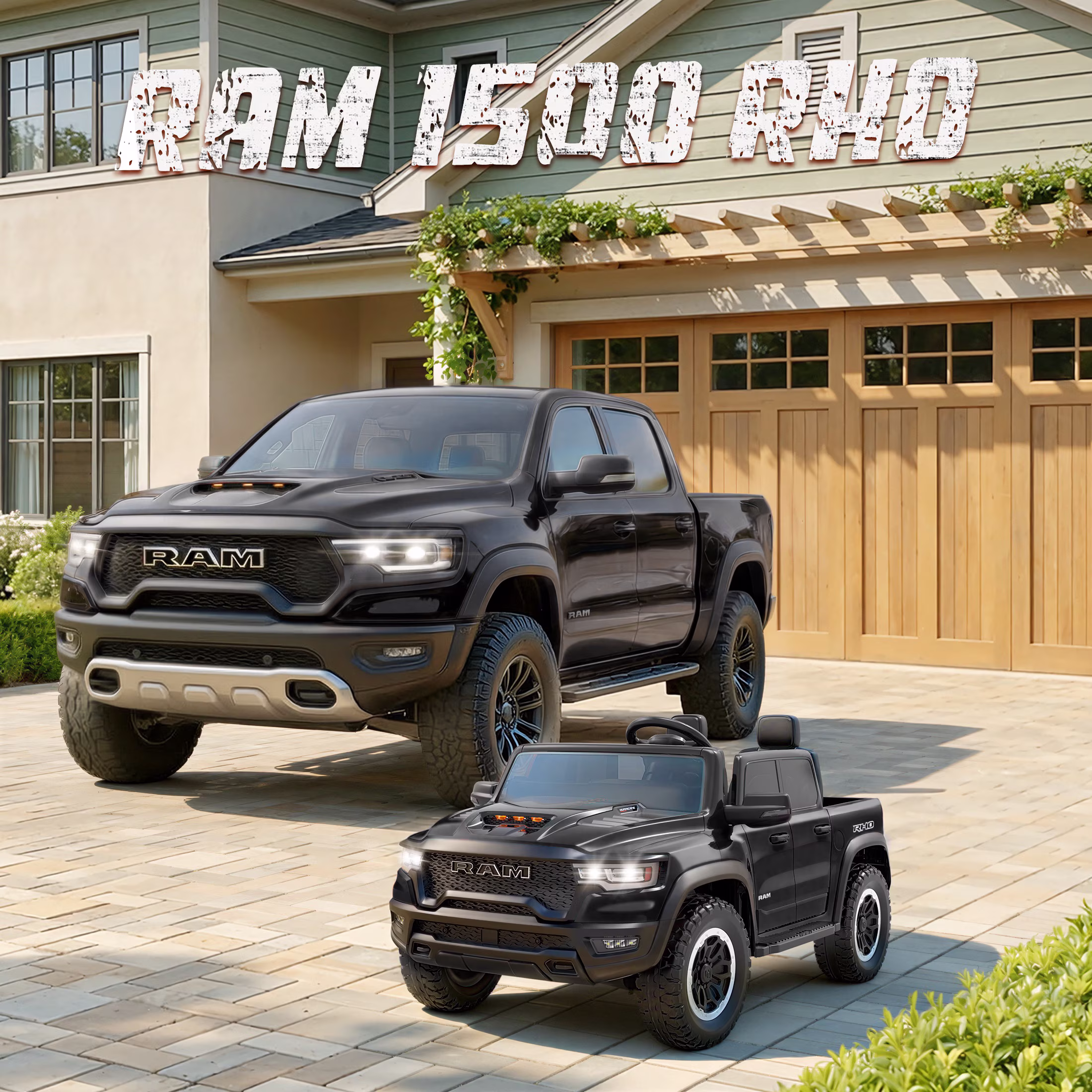 iYofe Ram 1500 RHO 24V 2 Seater Powered Ride on Toy Truck with Remote and Bluetooth, 4 Wheel Electric Car for Kids Toddlers Ages 3-8, Black - Image 2