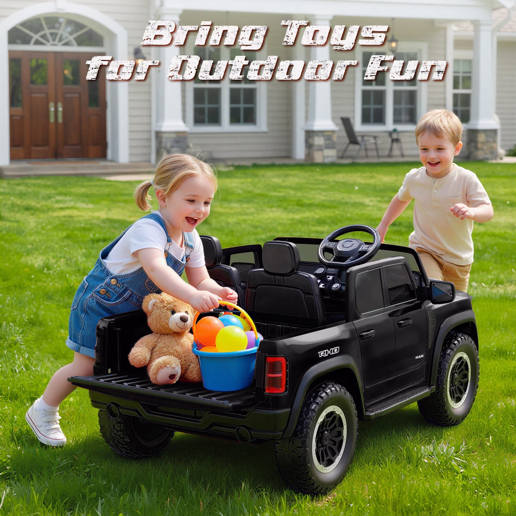 iYofe Ram 1500 RHO 24V 2 Seater Powered Ride on Toy Truck with Remote and Bluetooth, 4 Wheel Electric Car for Kids Toddlers Ages 3-8, Black - Image 3