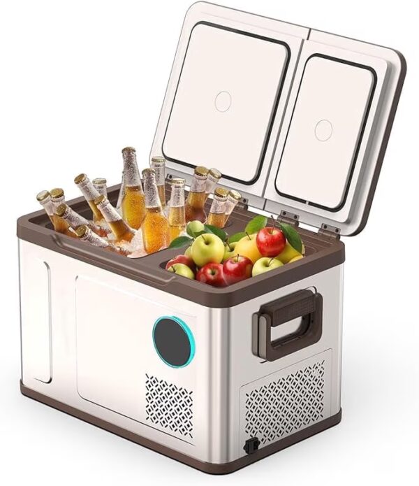 JACK BOSS Portable Car Refrigerator 33 Quart, Portable Freezer Dual Zone Electric Cooler for Outdoor Camping Travel,12/24V DC 110~240 Volt AC Refrigerator for Truck RV Home Office,-4℉-68℉