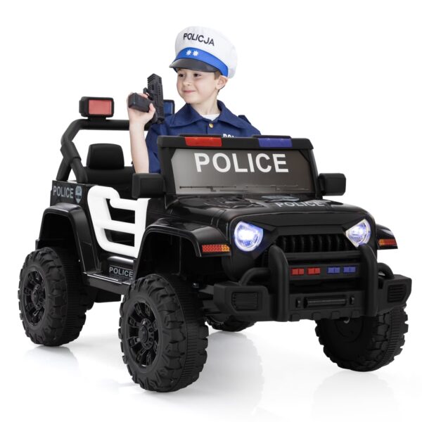 Jaxpety 12V Ride On Police Car for Girls & Boys, Battery Powered Police Jeep Cop Cars with 2.4G Remote Control,Music, Headlights, MP3 Player and Power Display,Black