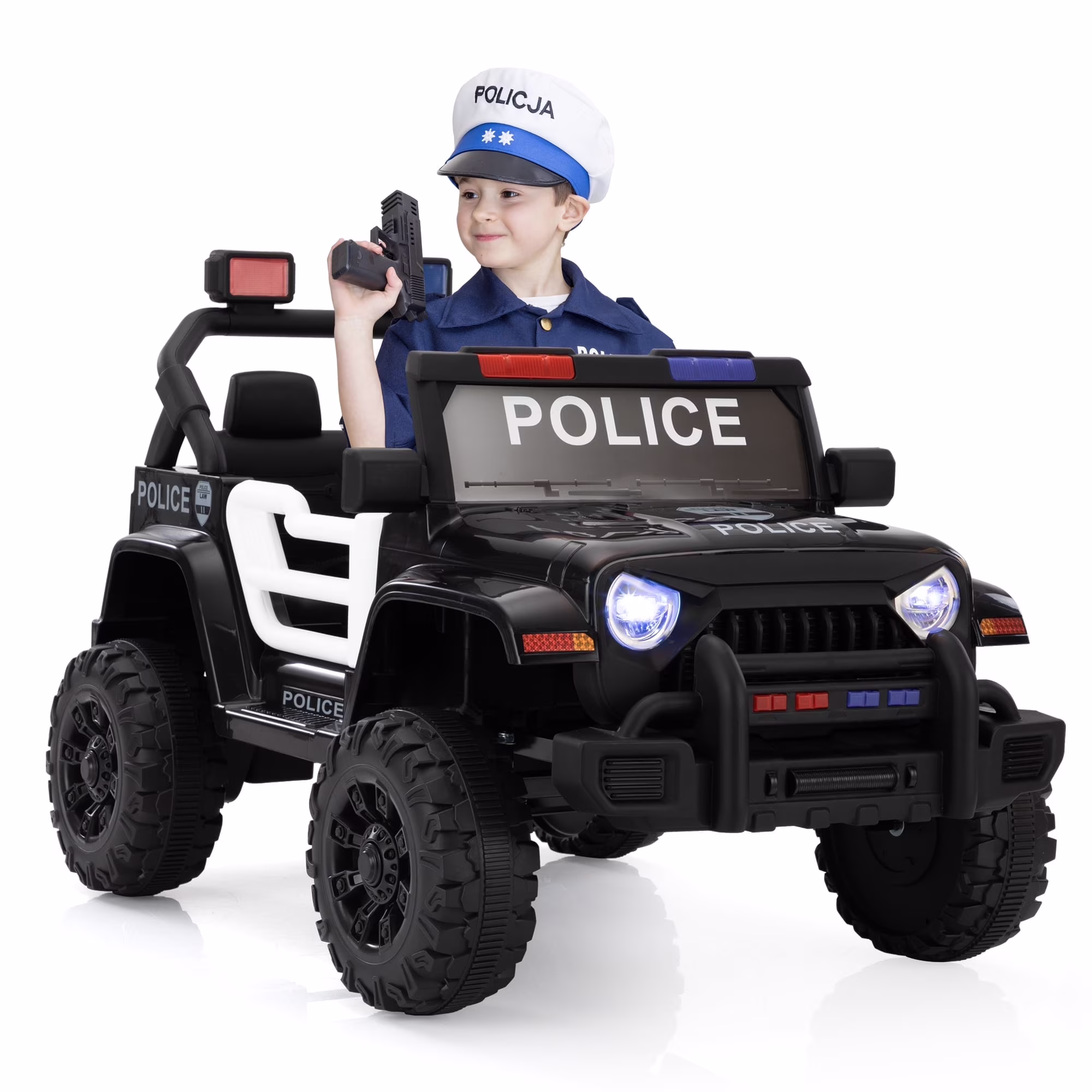 Jaxpety 12V Ride On Police Car for Girls & Boys, Battery Powered Police Jeep Cop Cars with 2.4G Remote Control,Music, Headlights, MP3 Player and Power Display,Black