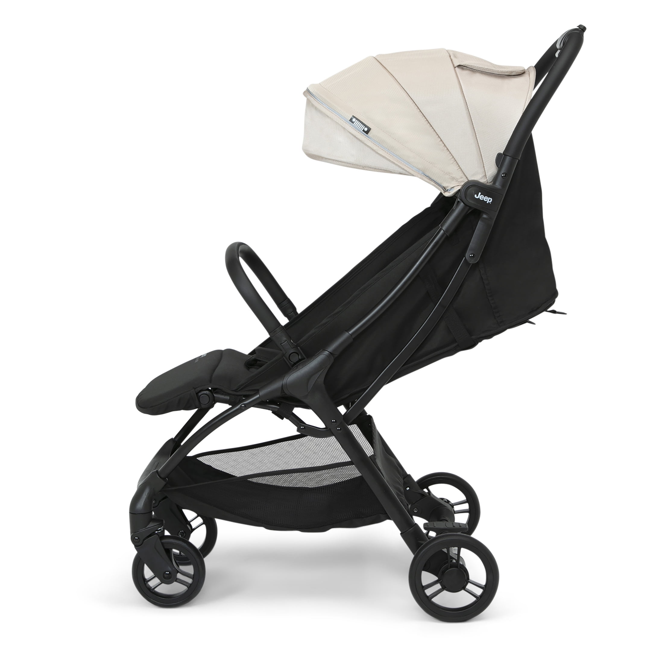 Jeep Altitude Compact Travel Stroller by Delta Children – Greenguard Gold Certified, Easy One Hand Fold, Lightweight, Extendable Canopy with Peek-a-Boo Window, 4 Wheel Suspension, Tan - Image 4