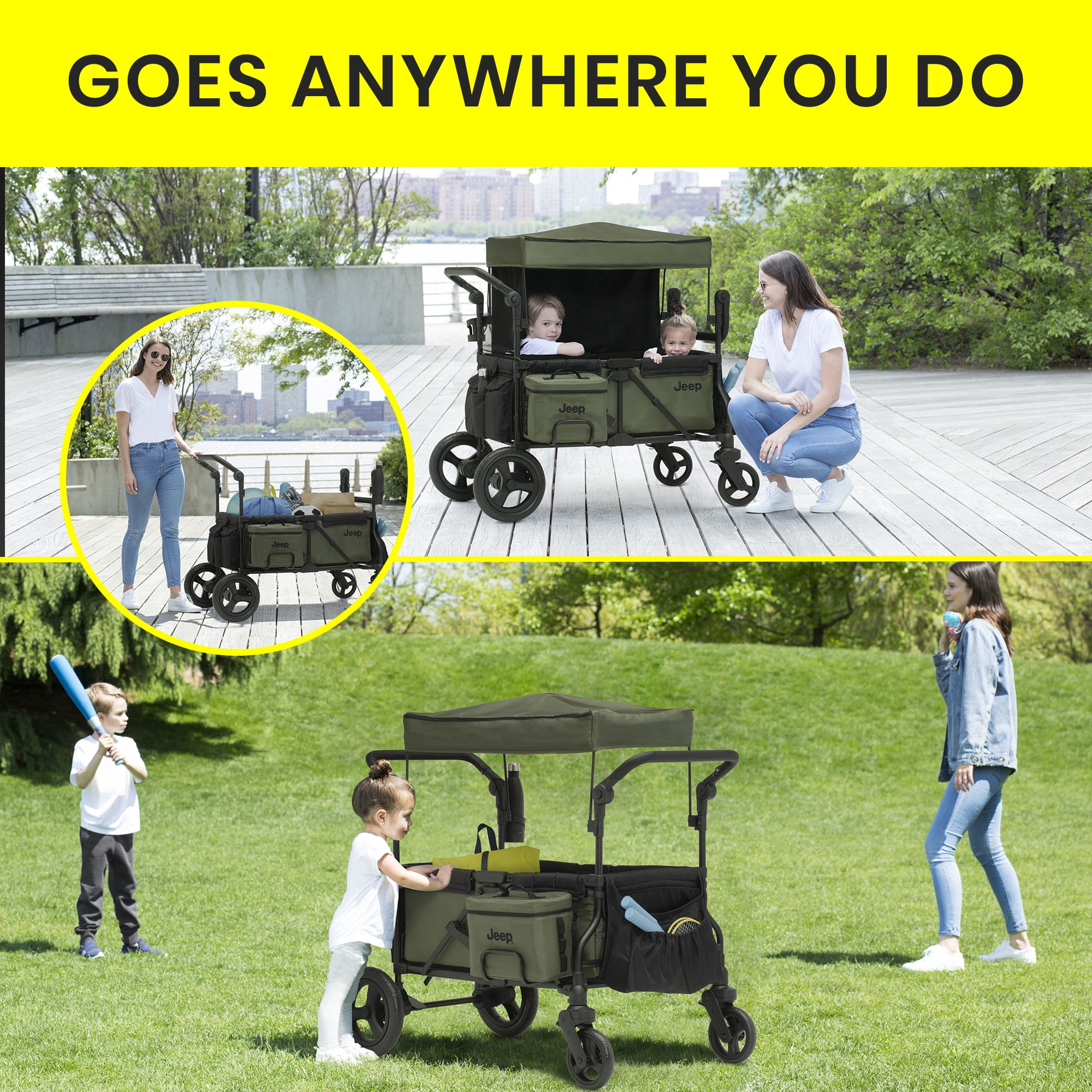Jeep Deluxe Wrangler Wagon Stroller for 2 Kids with Cooler Bag, Parent Organizer & All-Terrain Wheels by Delta Children - Image 4