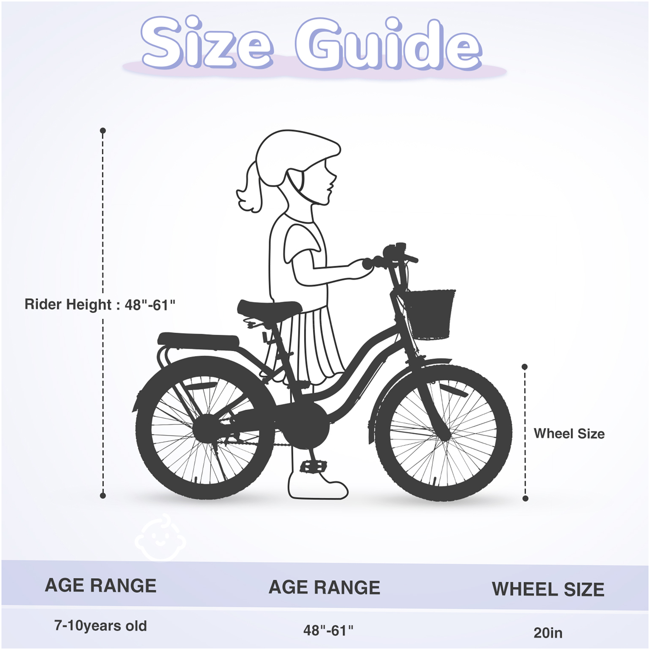 JERFIT 20 inch Girls Bike for 7-10 Years Old, Purple Kids Bicycle with Front Basket, Carbon Steel Frame, Single Speed, No Training Wheels - Image 2