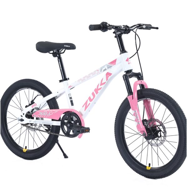 JERFIT 20 Inch Kids Mountain Bike for Boys Girls Age 7-10, Steel Frame with Front Suspension Fork, White and Pink MTB