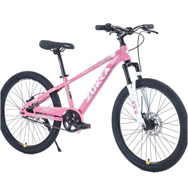 JERFIT 24 Inch Kids Mountain Bike for Boys Girls 9-12 Years, Steel Frame, Front Suspension Fork, Pink
