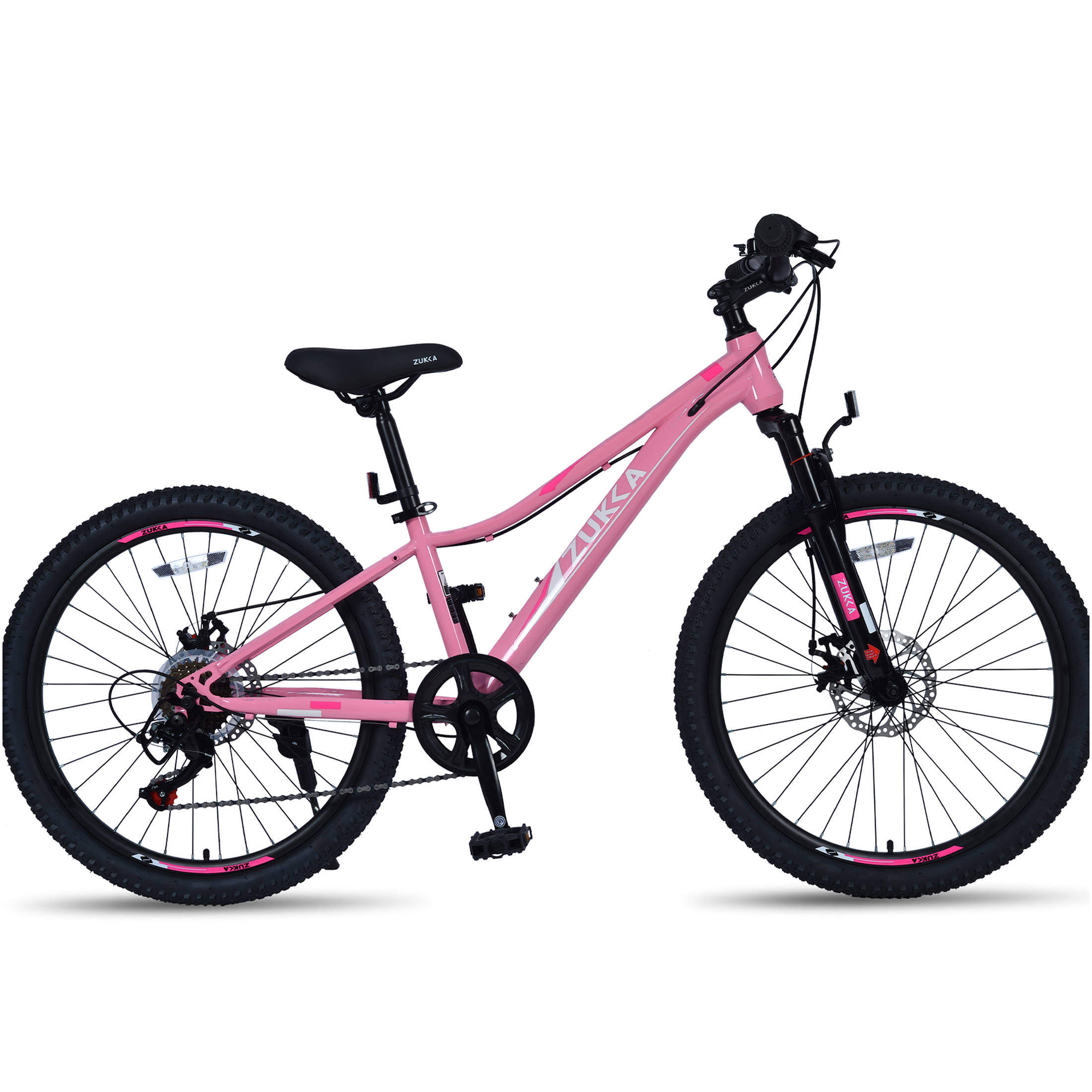 JERFIT 24 inch Pink Mountain Bike for Kids with Shimano 6-Speed Gears, Front Suspension Fork & Disc Brakes, Steel Frame Bicycle for Boys and Girls Ages 9