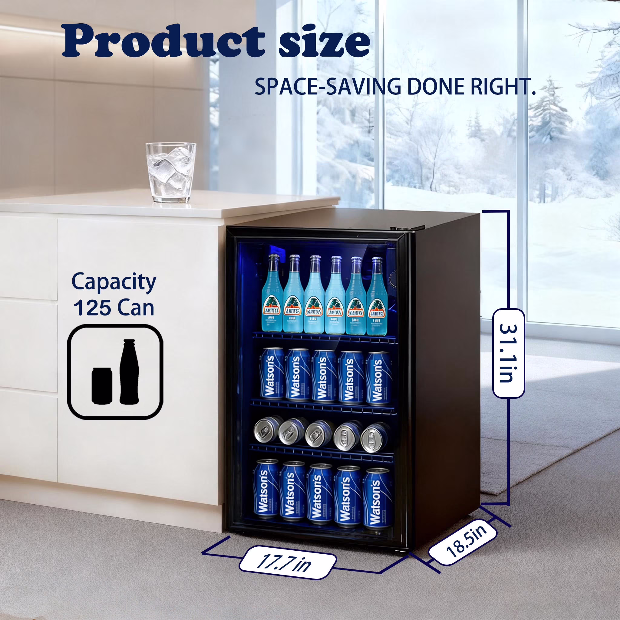 JIEJIA 125 Can Mini Fridge and 3.6 Cu.ft Beverage Cooler Refrigerator with Glass Door for Home, Office - Image 3