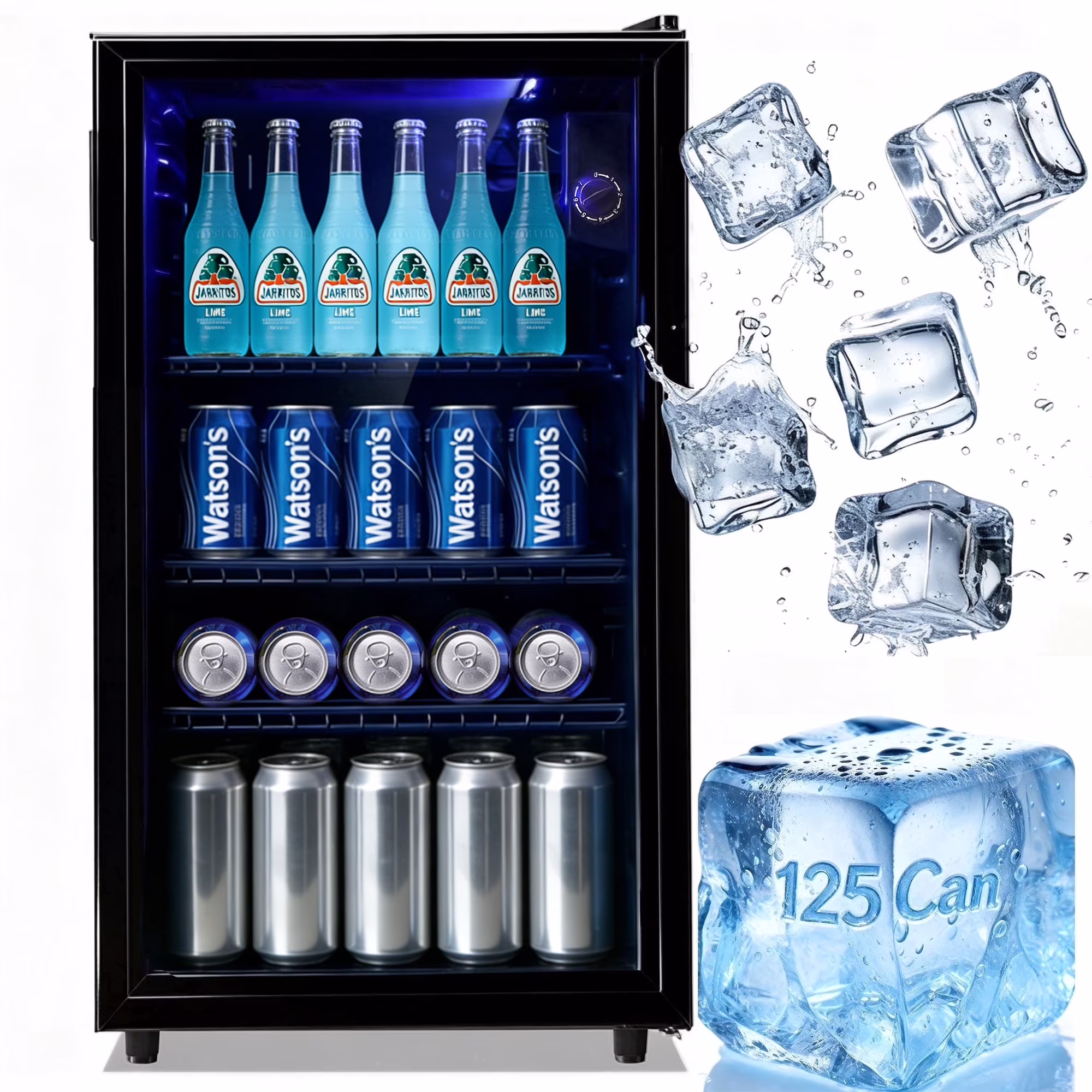JIEJIA 125 Can Mini Fridge and 3.6 Cu.ft Beverage Cooler Refrigerator with Glass Door for Home, Office