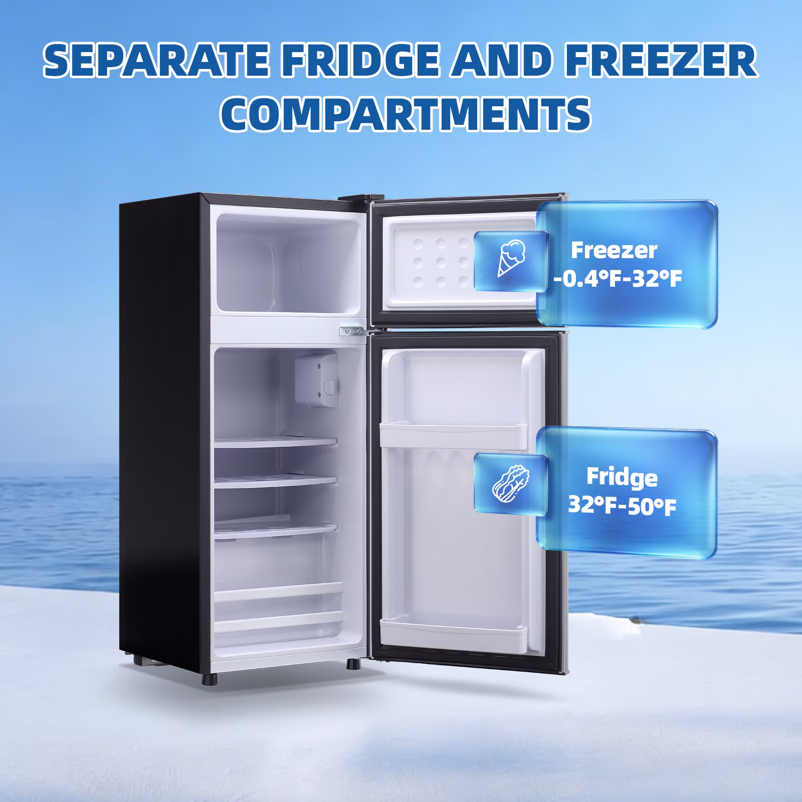 JIEJIA 2.8 Cu.ft Mini Fridge with Freezer Bedroom, 2 Door Office Small Refrigerator, Silver - Image 5