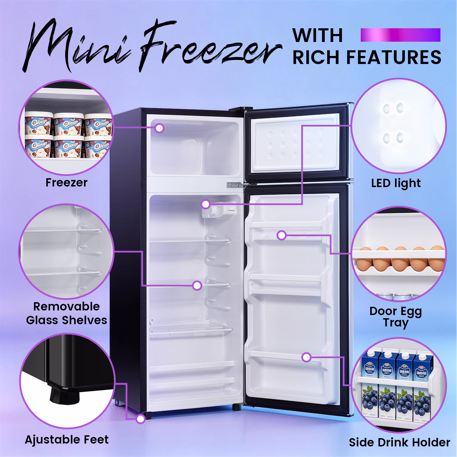 JIEJIA 3.1 Cu.Ft Compact Mini Fridge with Freezer and Adjustable Thermostat for Apt Office Silver - Image 4