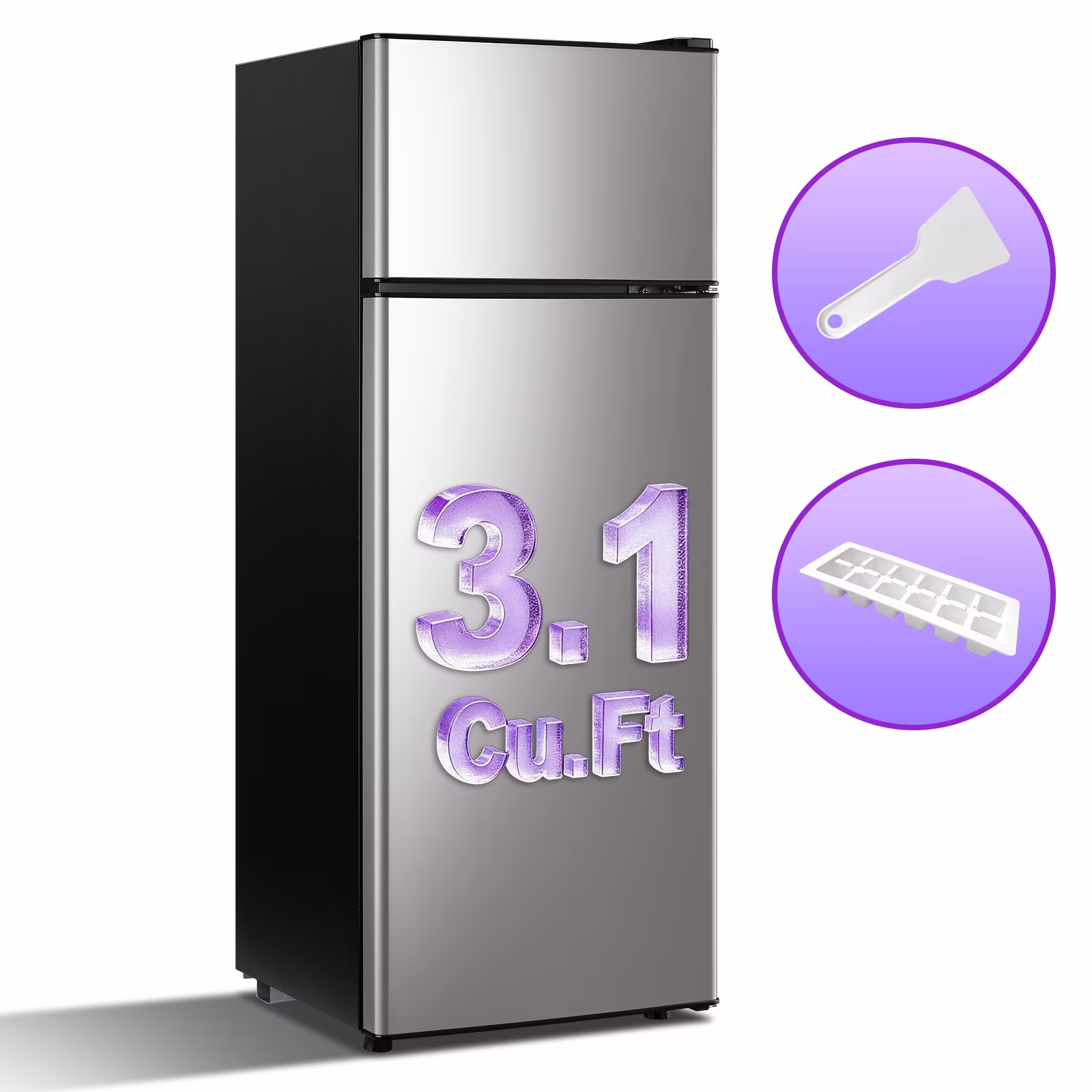 JIEJIA 3.1 Cu.Ft Compact Mini Fridge with Freezer and Adjustable Thermostat for Apt Office Silver