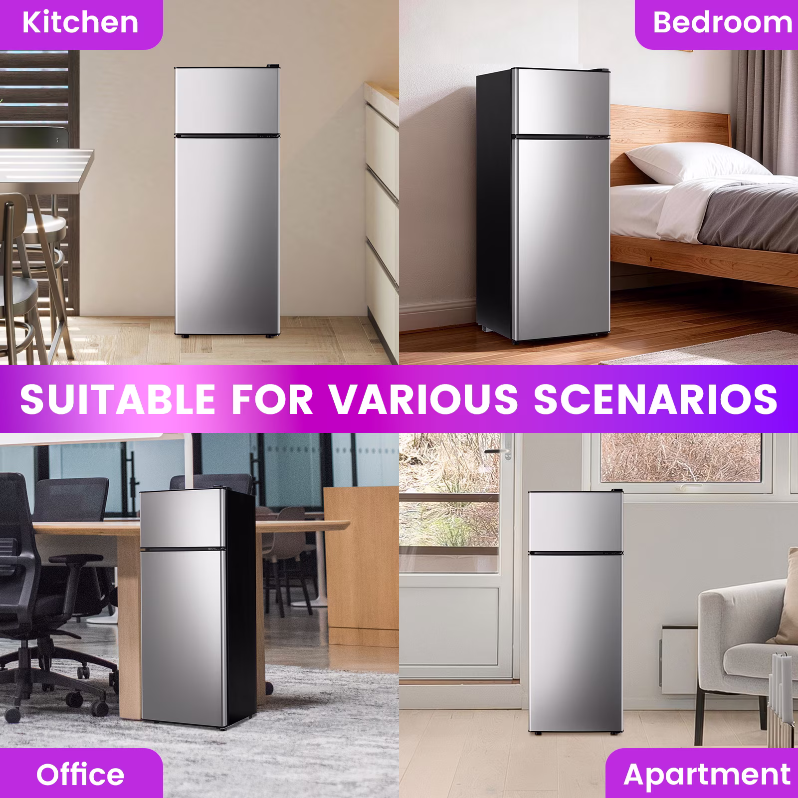 JIEJIA 3.1 Cu.Ft Compact Mini Fridge with Freezer and Adjustable Thermostat for Apt Office Silver - Image 5
